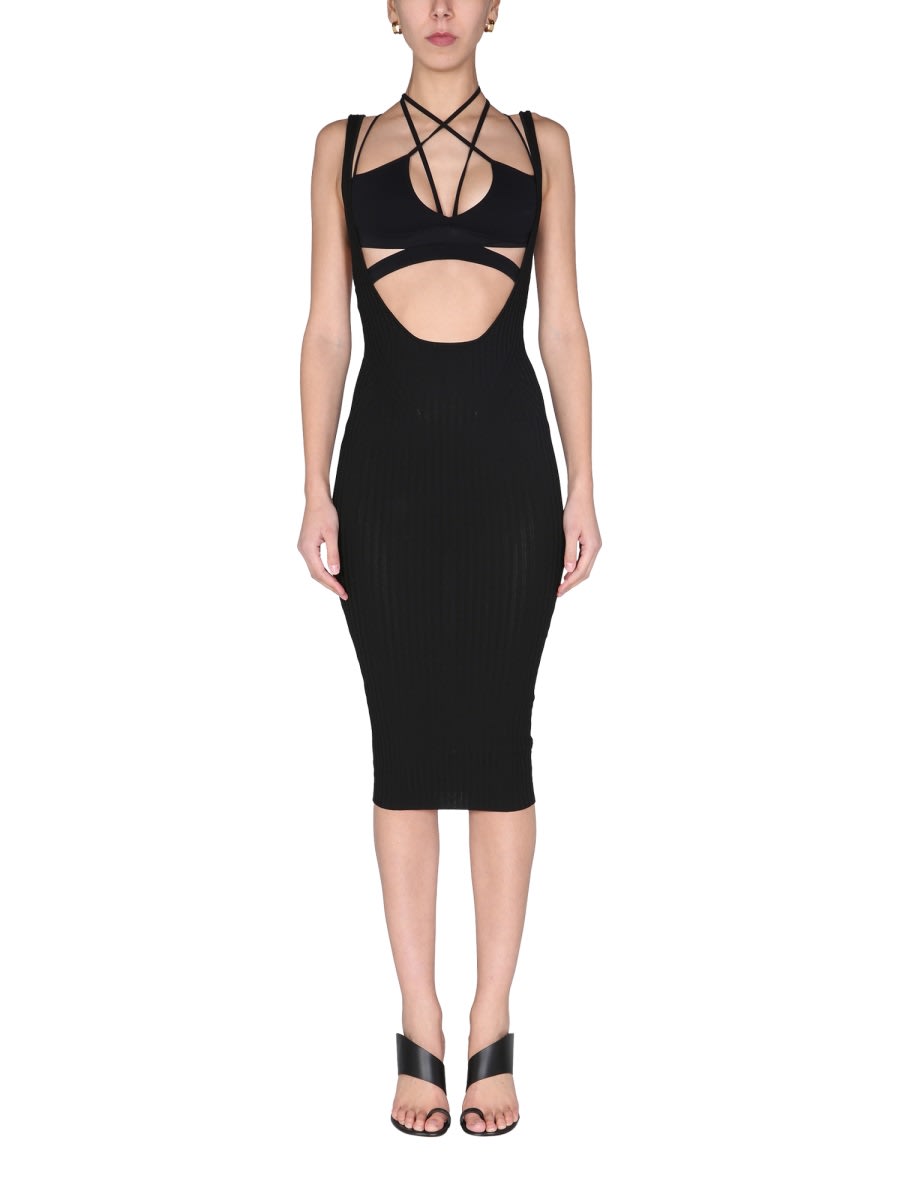 Shop Andreädamo Ribbed Skirt With Straps In Black