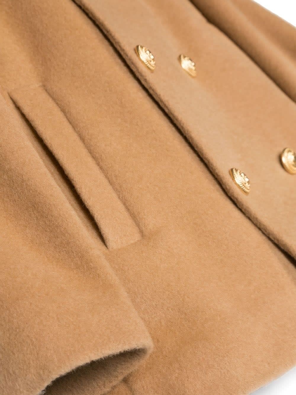 Shop Balmain Double-breasted Coat In Beige