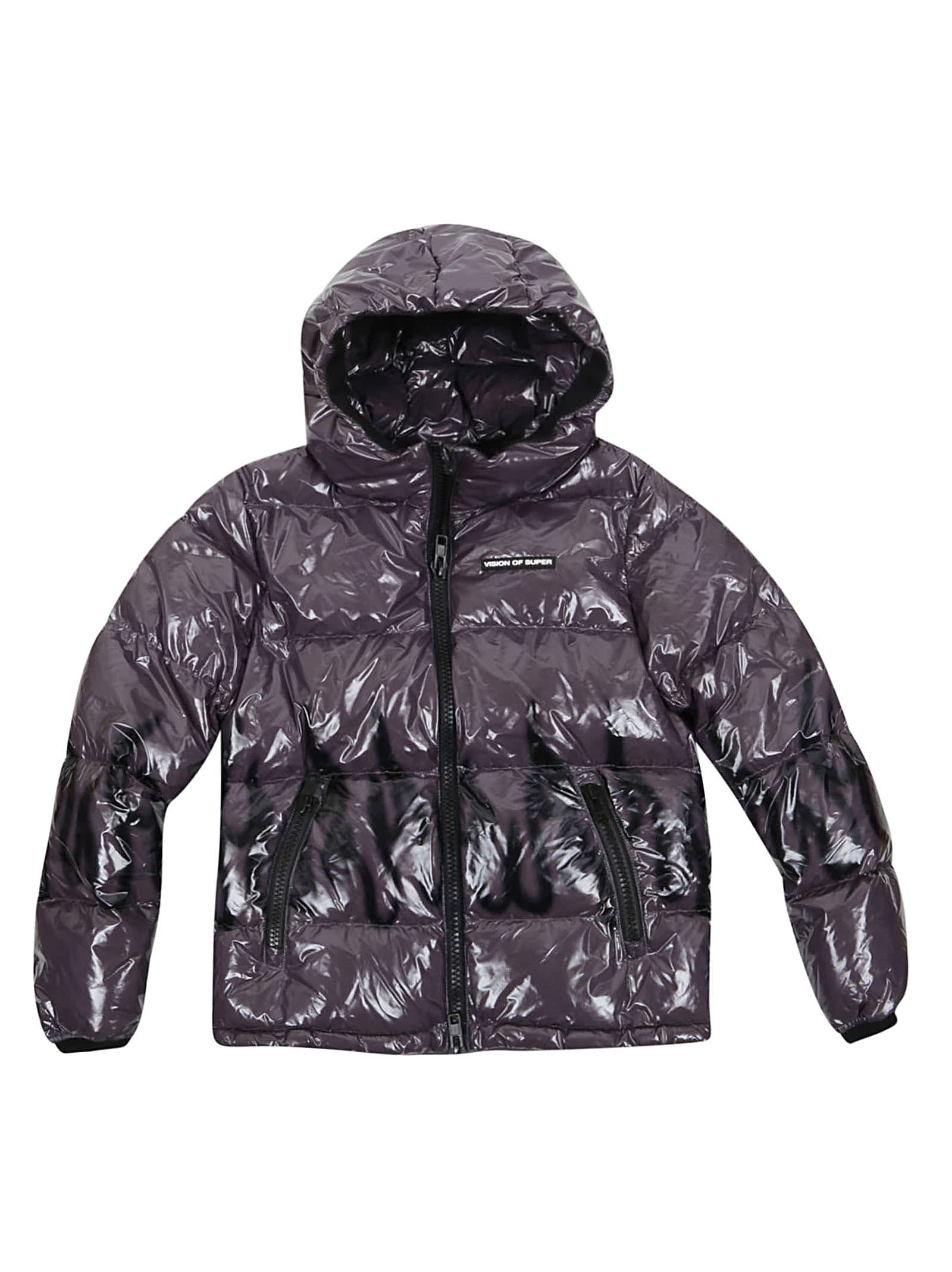 Vision of Super Nylon Black Grey Glossy Puffy Outwear With Black Flames