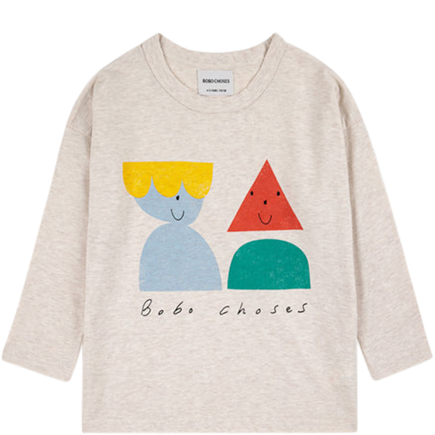 BOBO CHOSES BEIGE T-SHIRTS FOR KIDS WITH PRINT AND LOGO