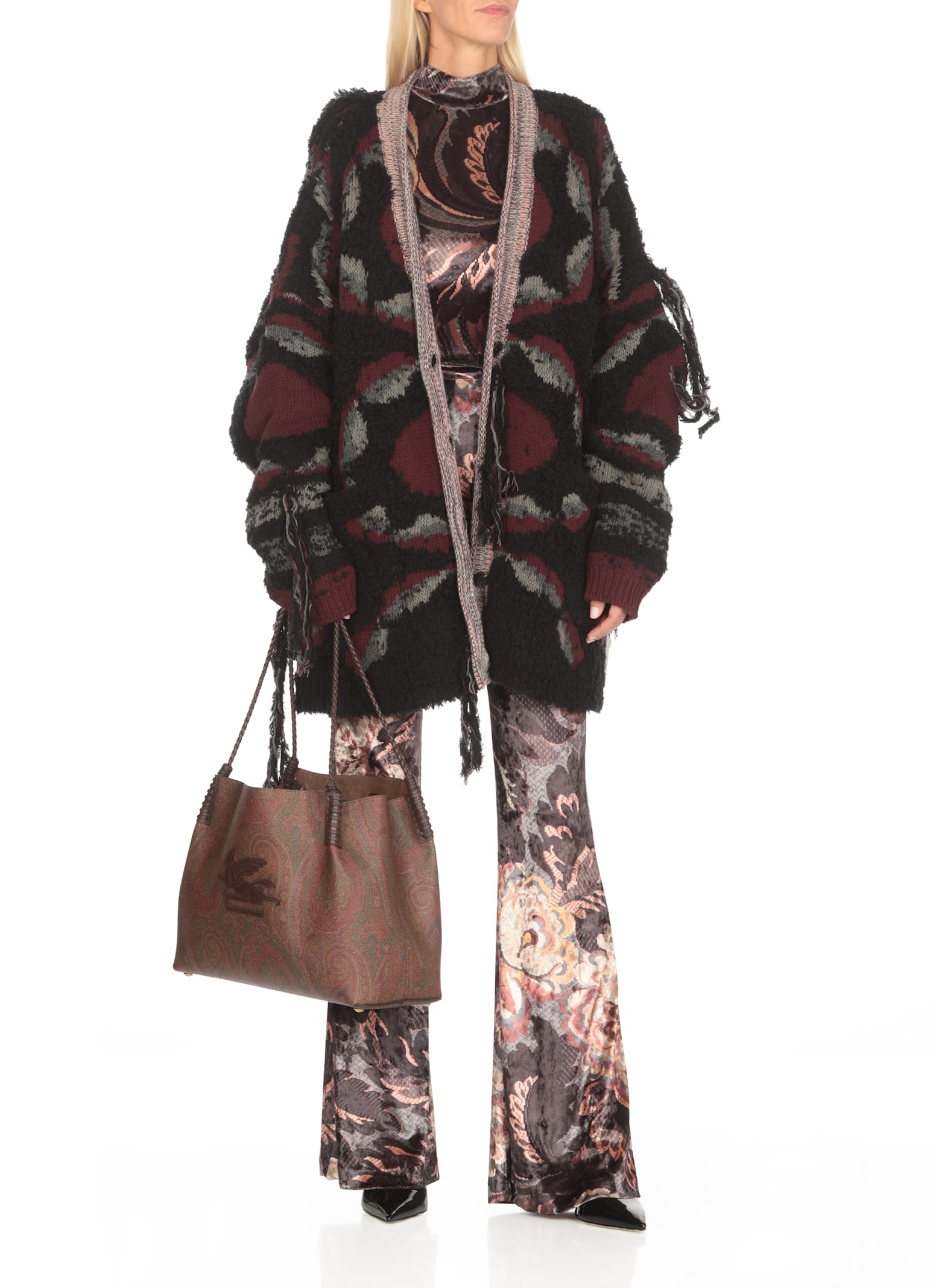 Etro Chenille Sweater With Print In Multicolour