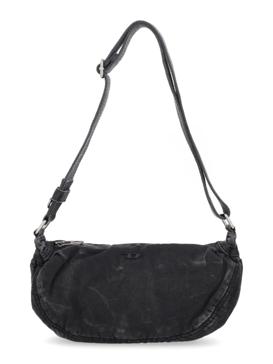 Diesel Rave Embossed-logo Shoulder Bag In Black