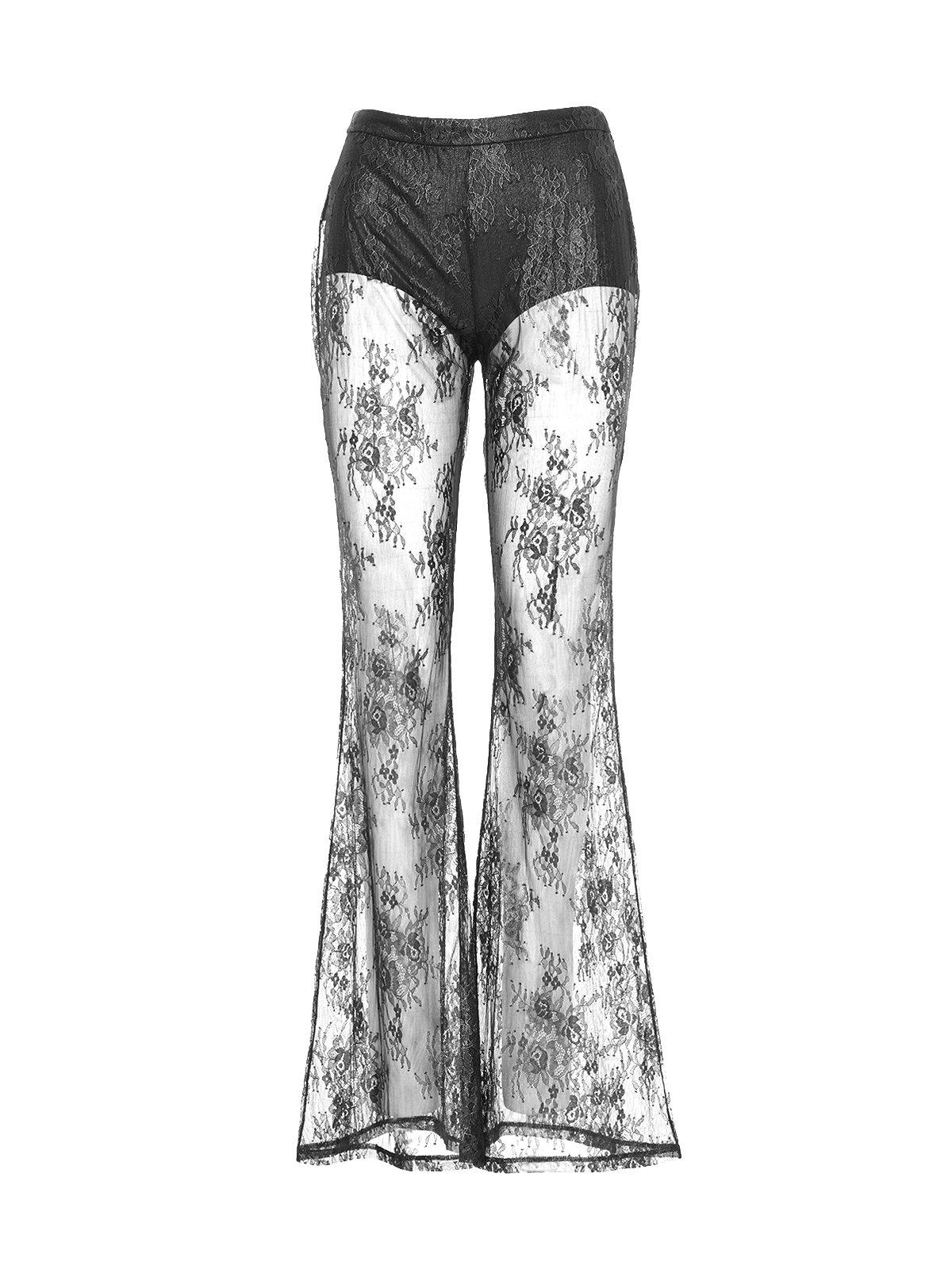 Laminated-lace Flared Trousers