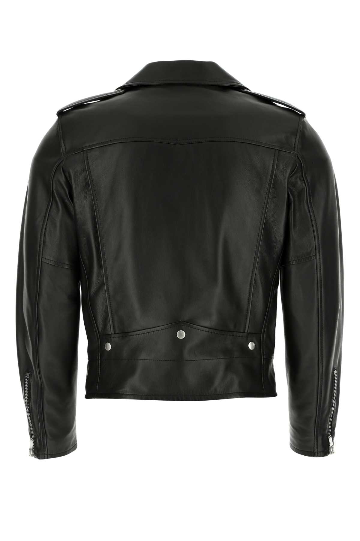 Shop Saint Laurent Black Leather Jacket In 1000