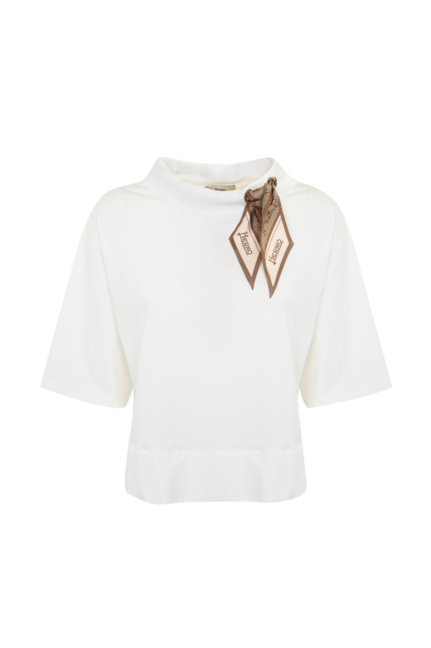Shop Herno T-shirt With Cotton Scarf In Bianco