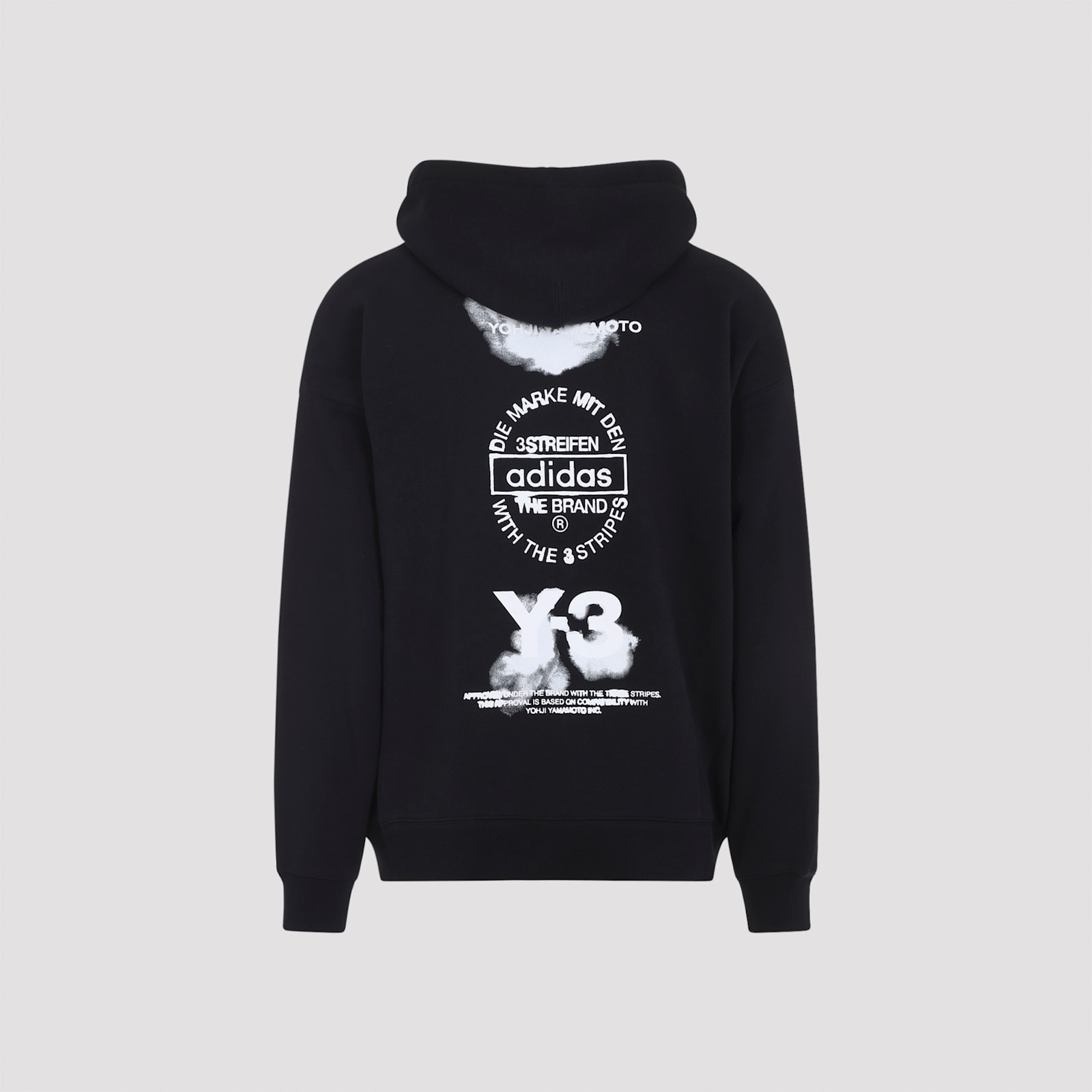 Y-3 Graphic Black Cotton Hoodie With Contrasting White Artwork In Black