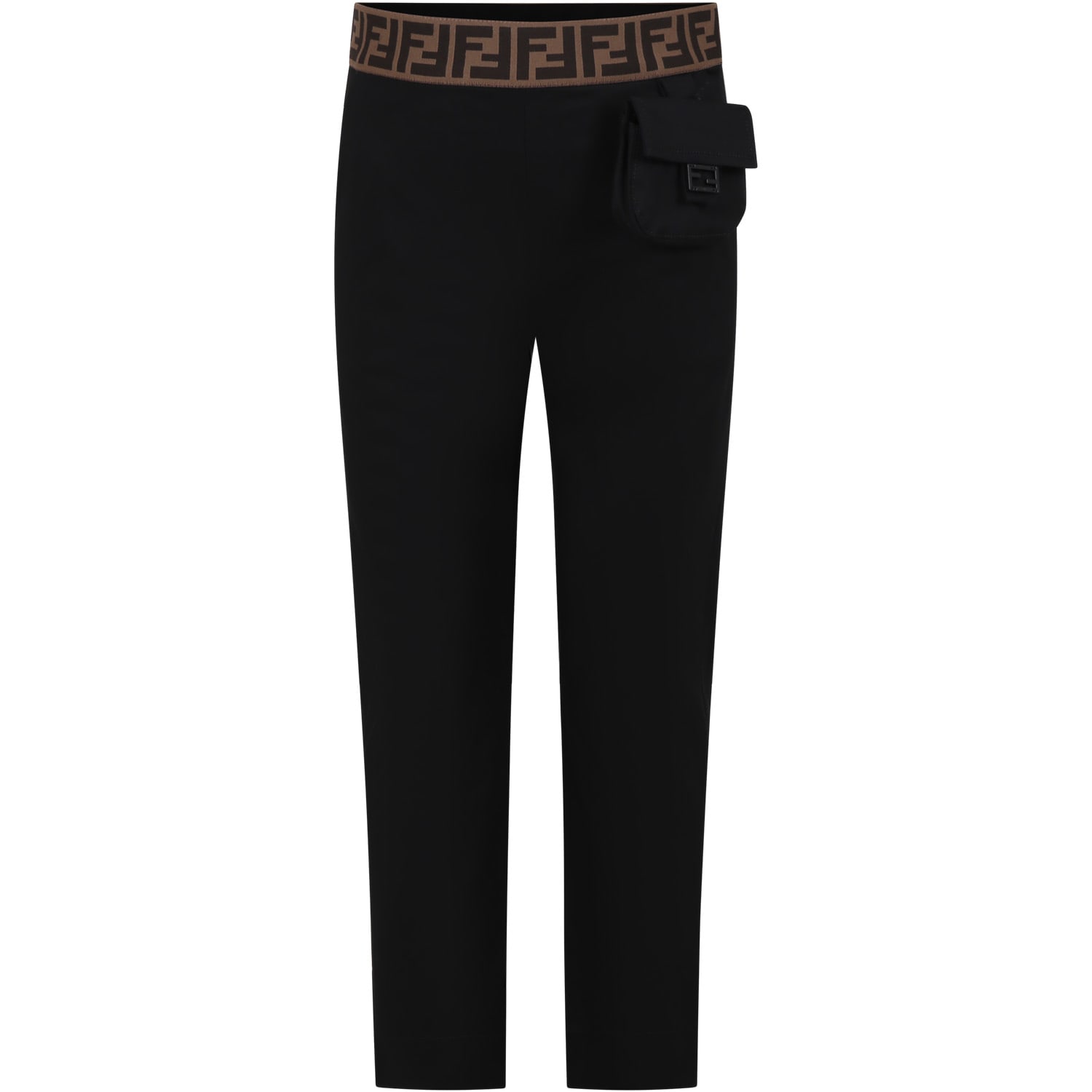 Fendi Kids' Black Trousers Fro Girl With Ff