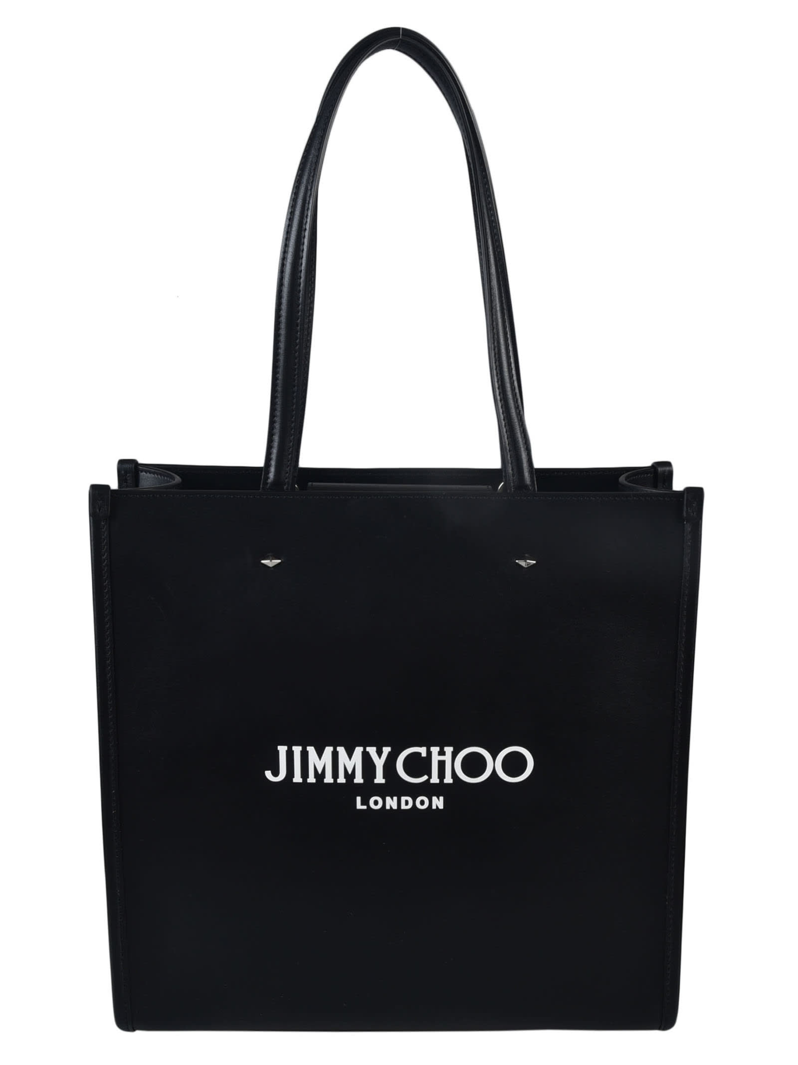Shop Jimmy Choo Logo Printed Tote In Black/white/silver