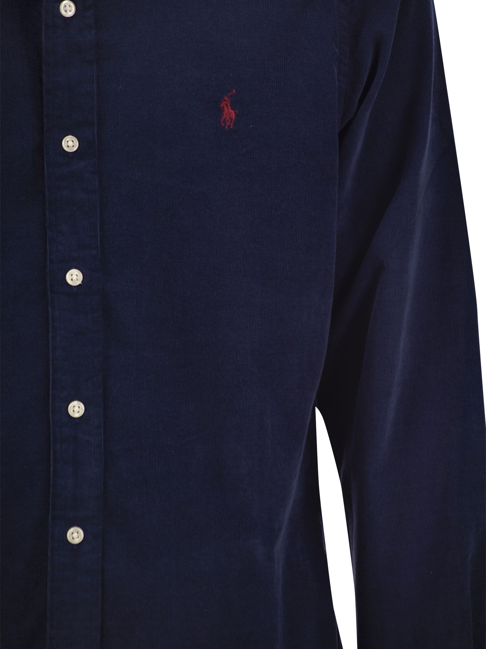 Shop Polo Ralph Lauren Thin Corduroy Shirt In Navy