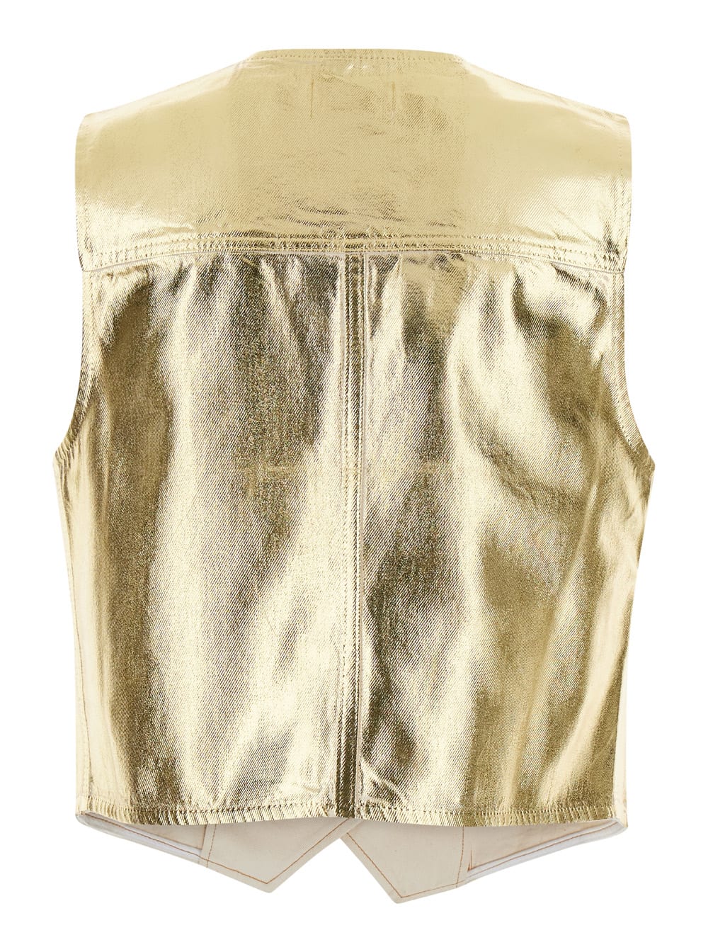 Shop Ganni Gold Vest With Branded Buttons In Laminated Denim Woman In Metallic