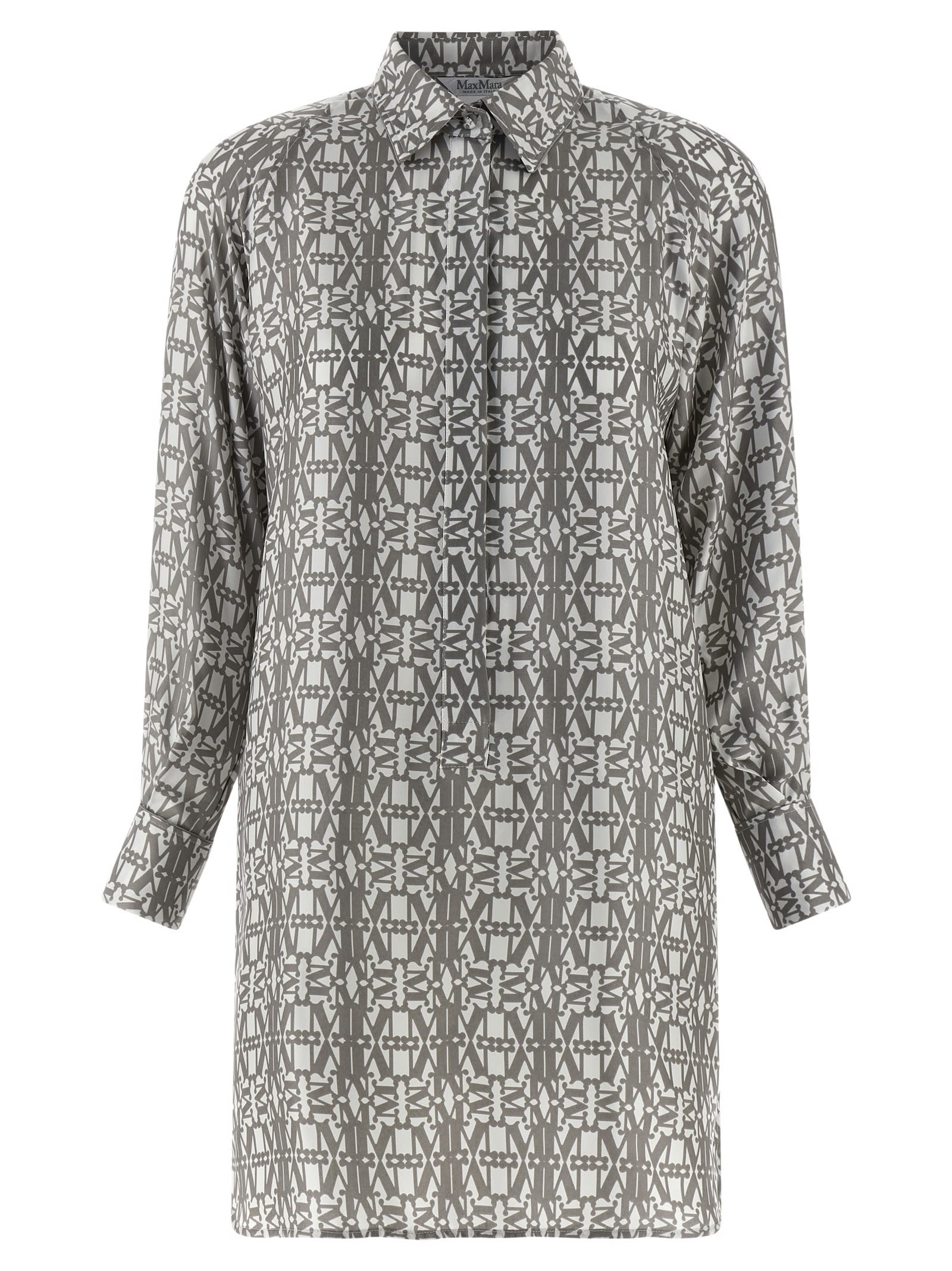 Max Mara Geometric Long Sleeve Dress With Side Slits In Multi