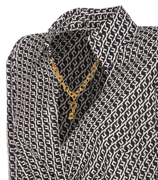Elisabetta Franchi Cropped Wrap Front Shirt With Neckline Detail In Black