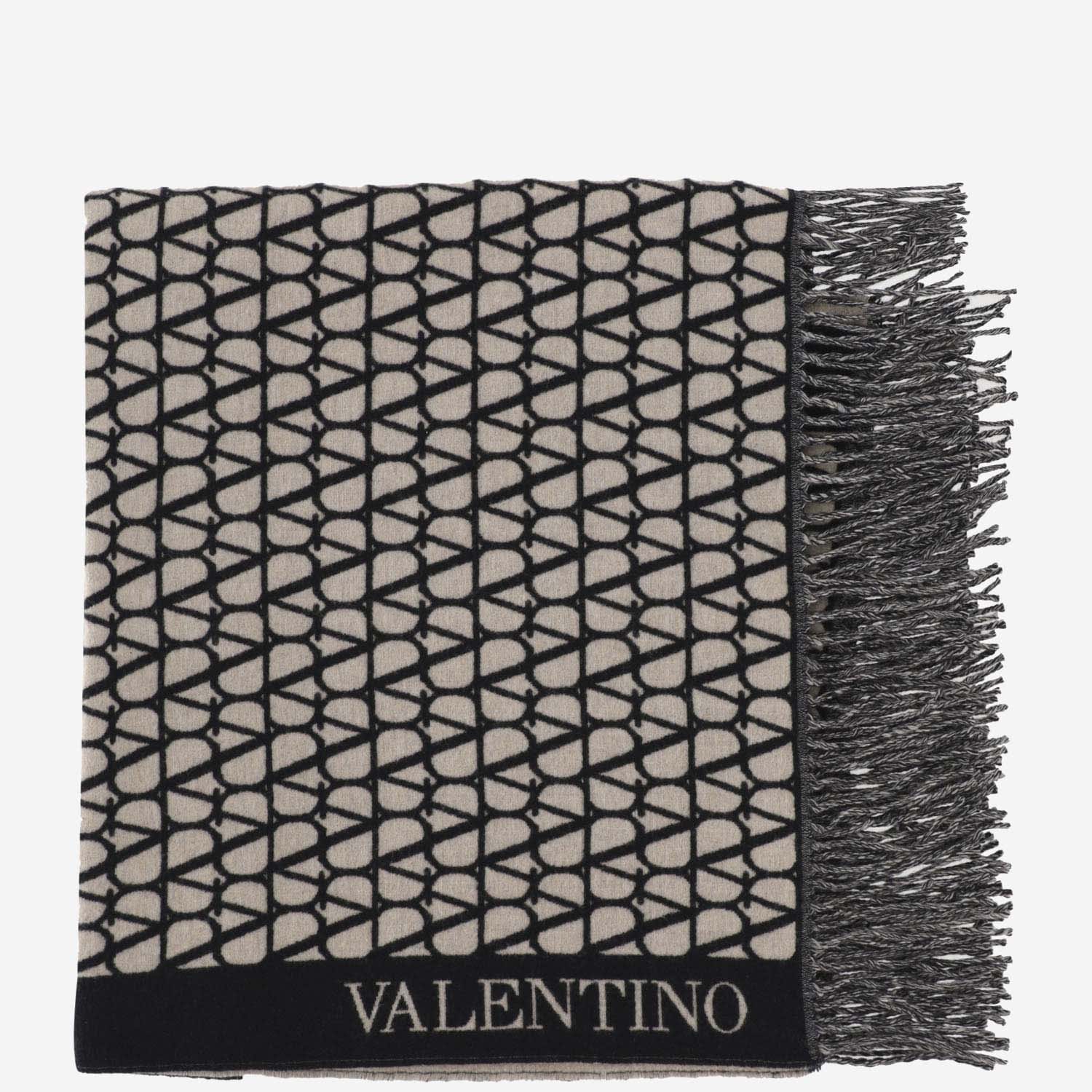 Shop Valentino Beanie Knitted Toile Iconographe In Cashmere And Silk In Beige
