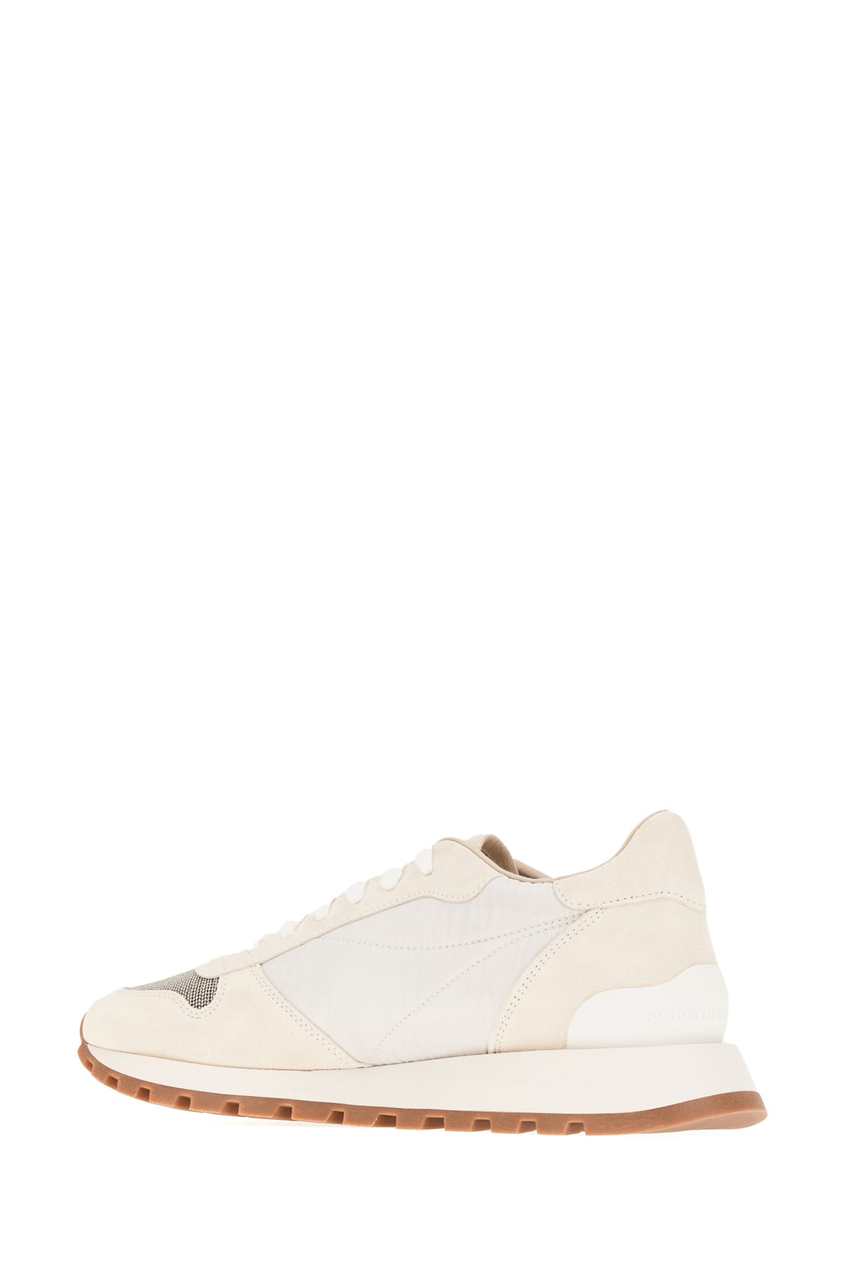 Shop Brunello Cucinelli Ivory Nylon And Suede Sneakers In C6280