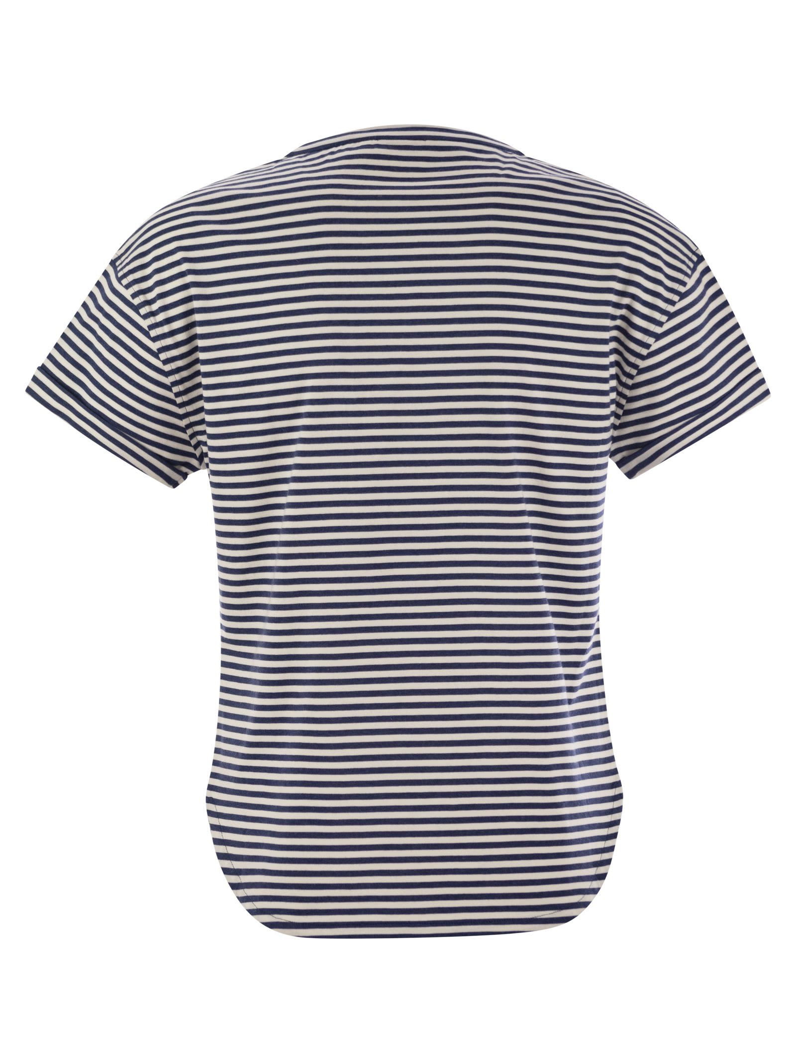 Tシャツ・カットソー Brunello Cucinelli Blue Contrasting Striped Cotton T-Shir Brunello Cucinelli Blue Contrasting Striped Cotton T-shir In