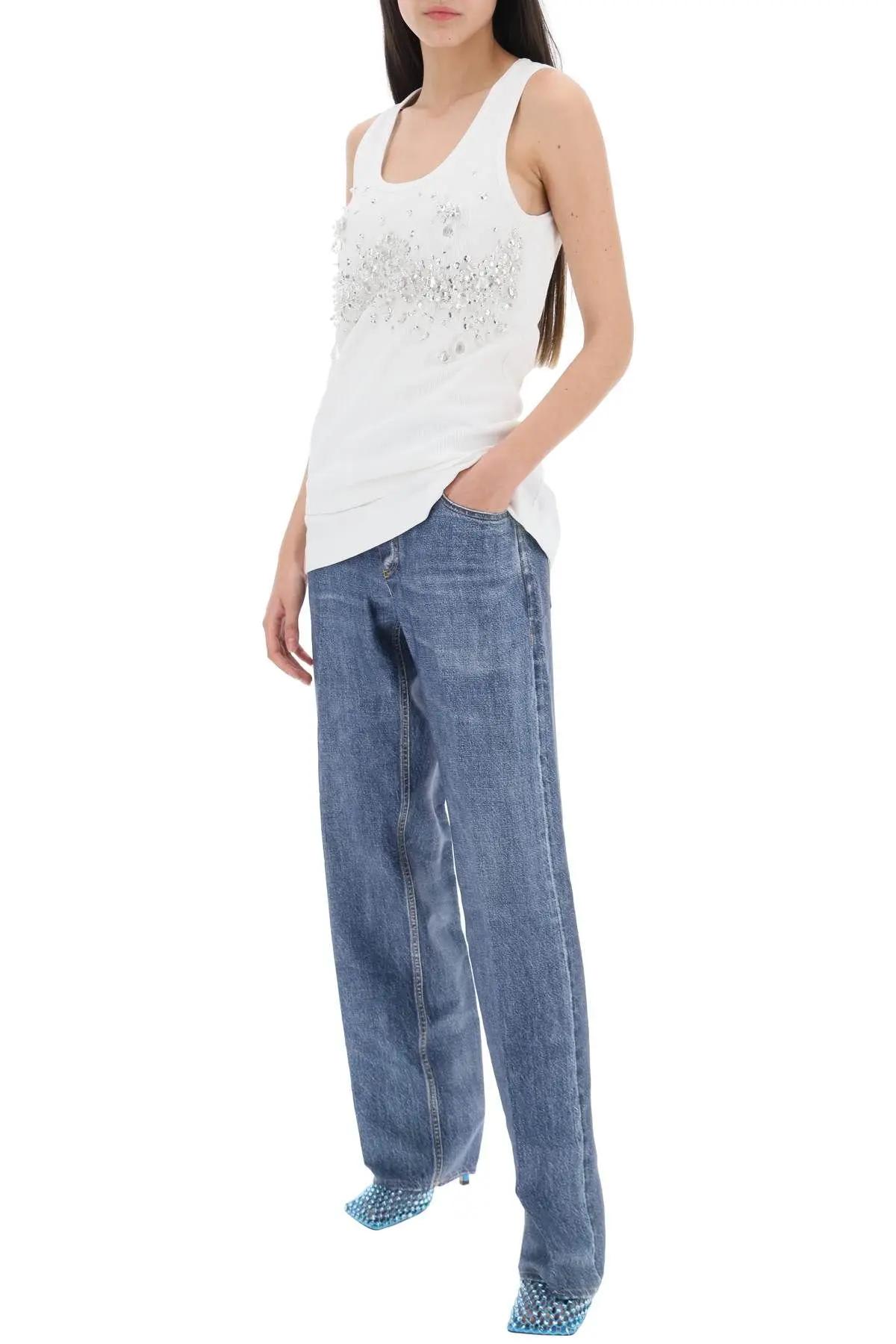 Bottega Veneta Double-layered Ribbed Tank Top With Crystals And Sequins In White