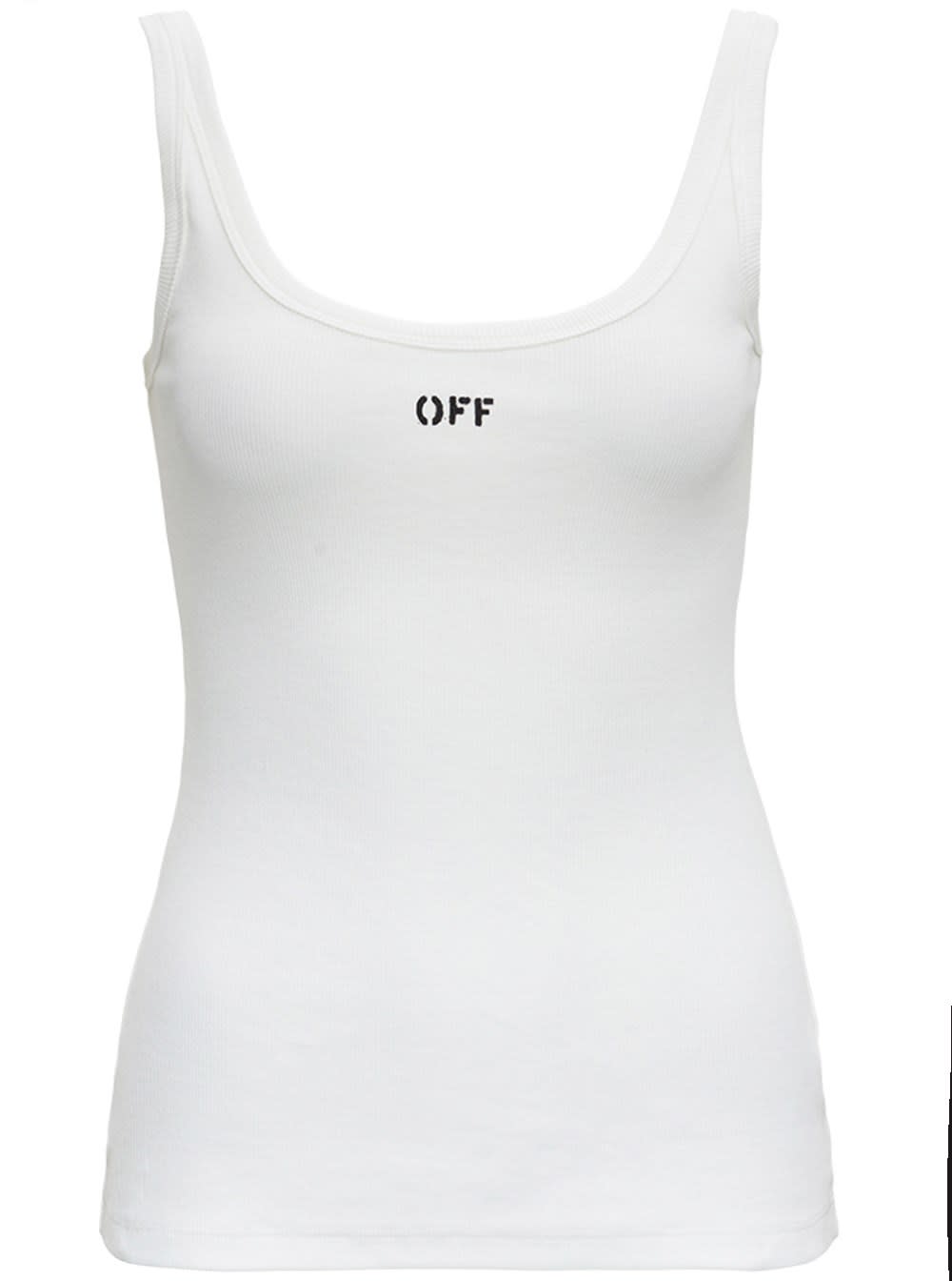 Off-White Ribbed Cotton Tank Top With Logo
