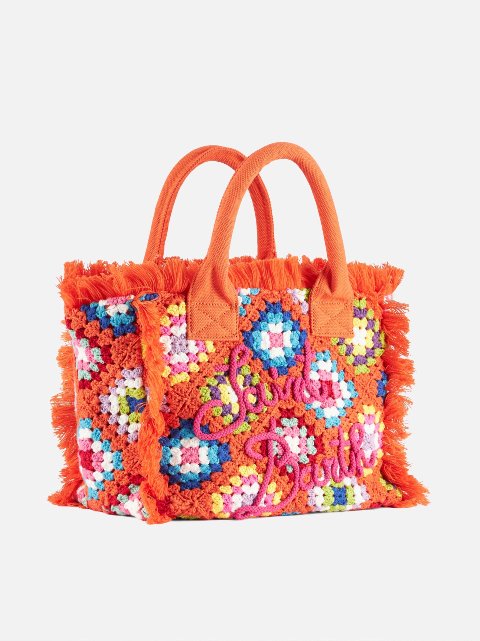 Shop Mc2 Saint Barth Vanity Crochet Shoulder Bag With Pattern In Orange