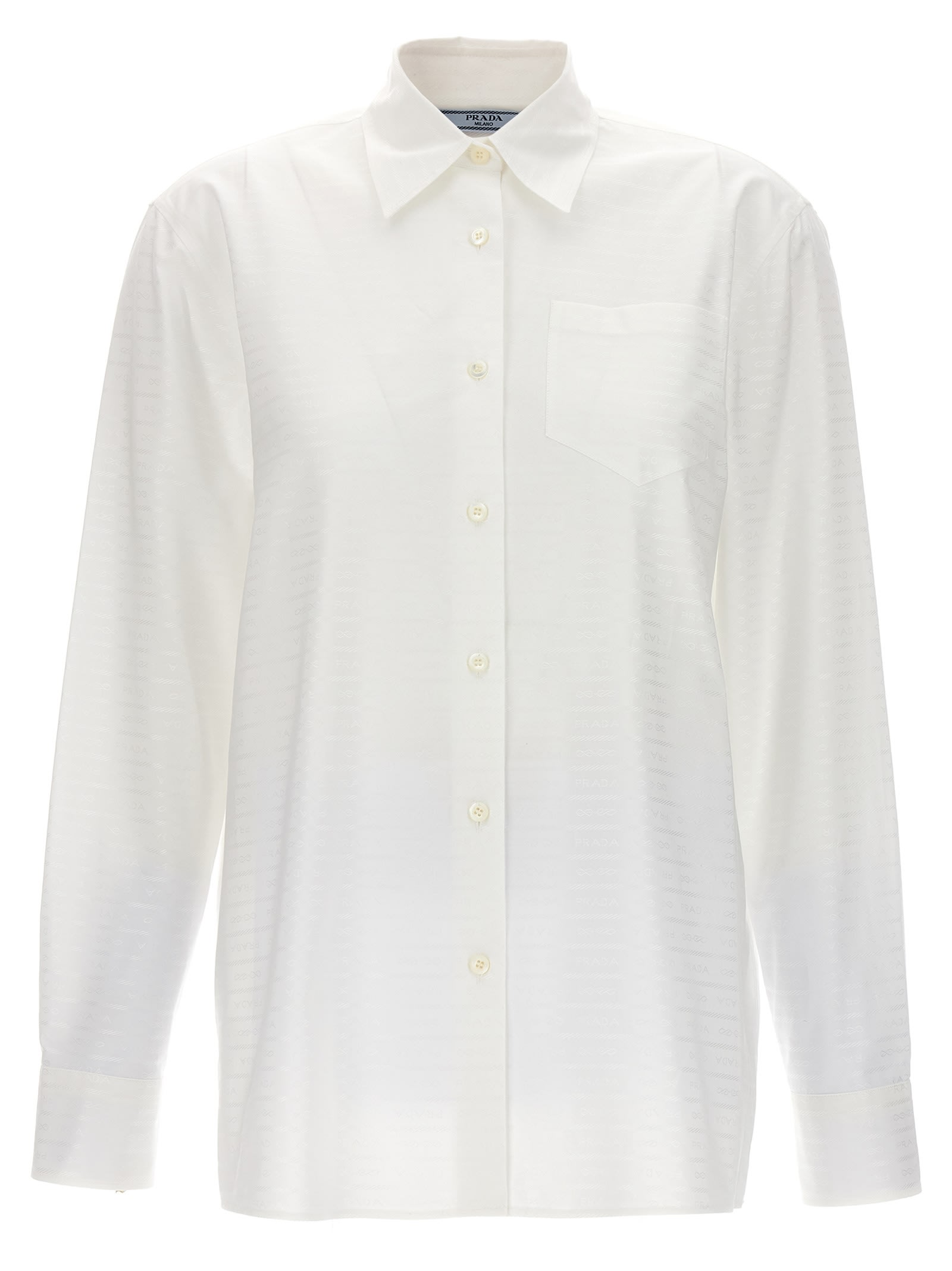Shop Prada Jacquard Logo Shirt In Bianco