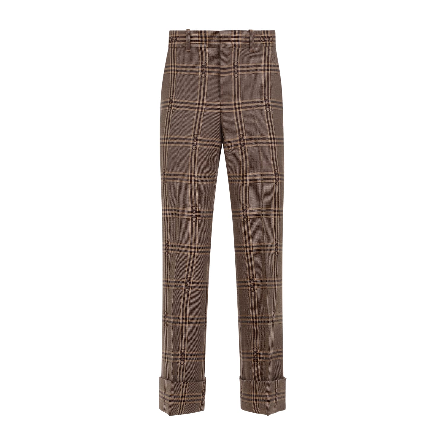 Shop Gucci Horsebit Check Wool Trousers In Beige Brown