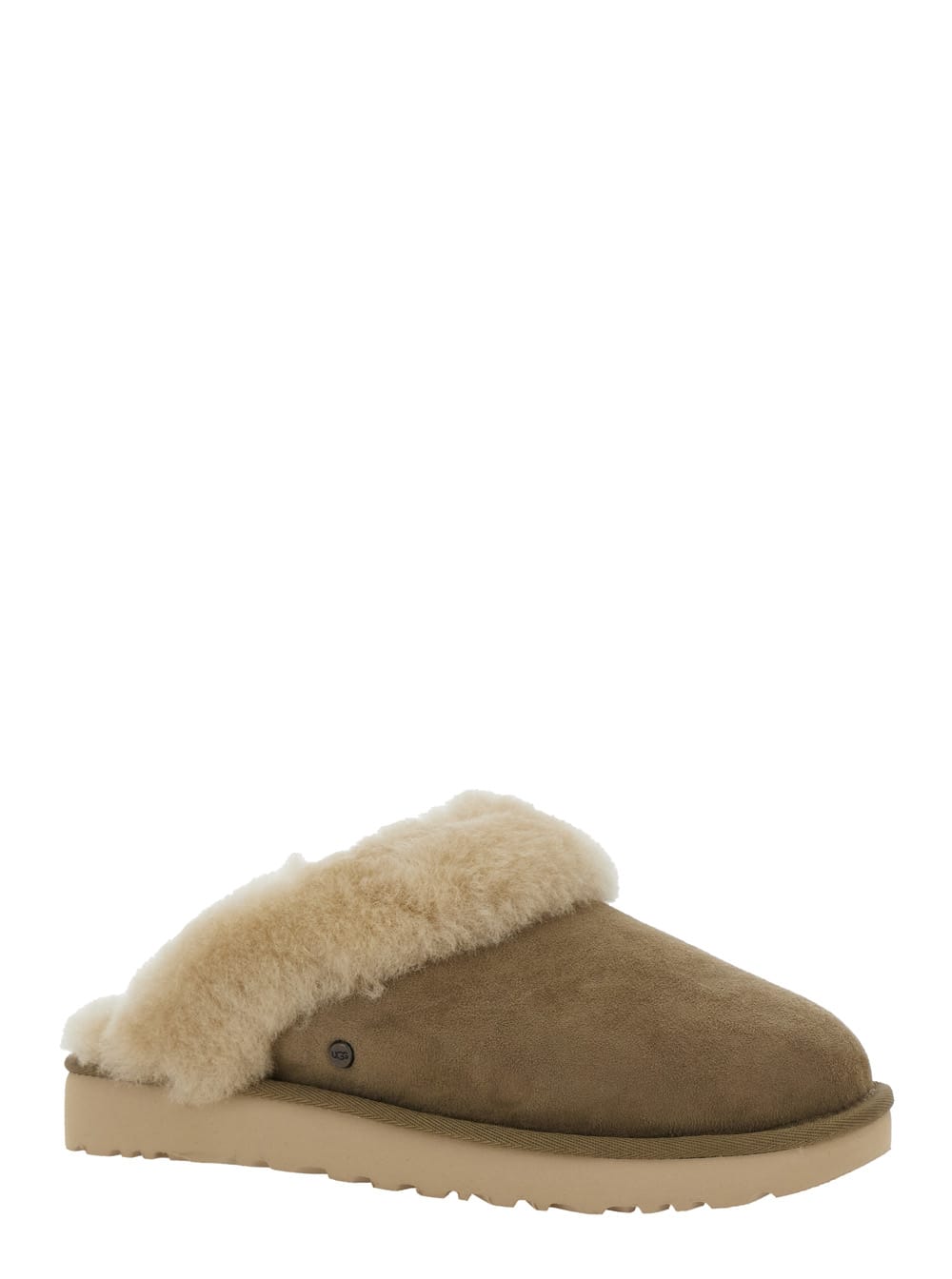 classic Slipper Ii Grey Slip-on Mules With Faux Fur And Suede Leather Woman