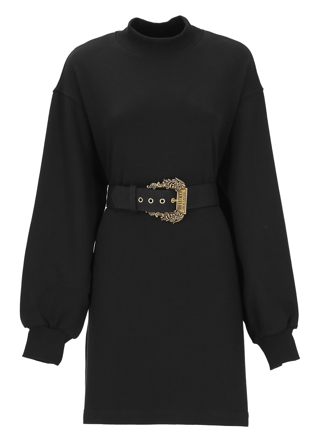 Versace Jeans Couture Baroque Buckle Sweatshirt Dress In Black