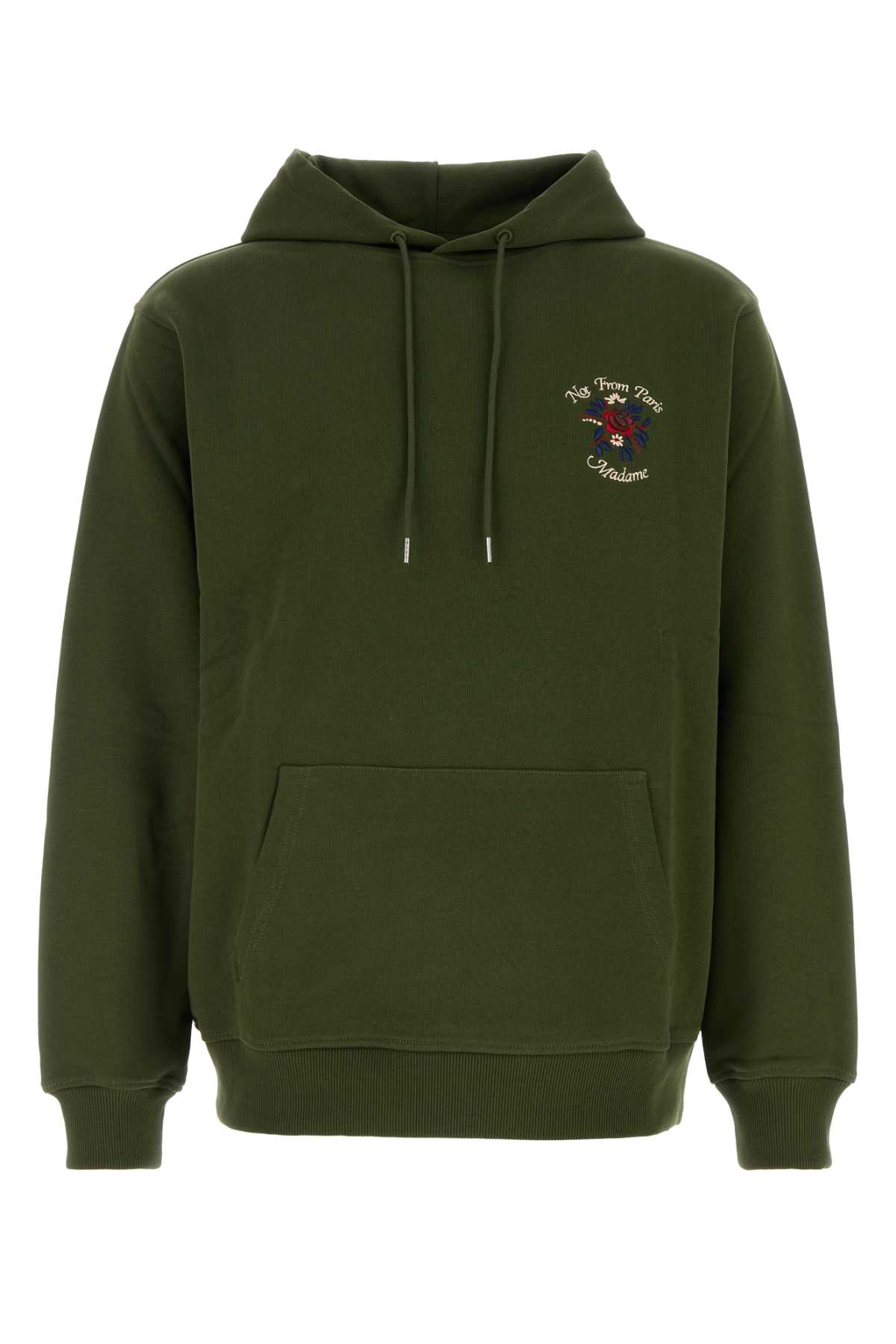 Shop Drôle De Monsieur Olive Green Cotton Slogan Fleurs Sweatshirt In Kaki