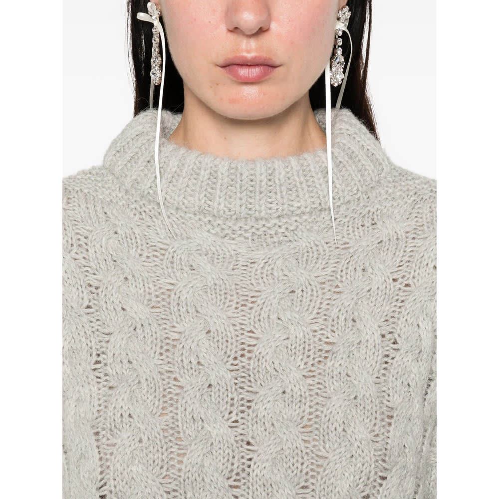 Cecilie Bahnsen Cable-knit Crew-neck Sweater In Gray