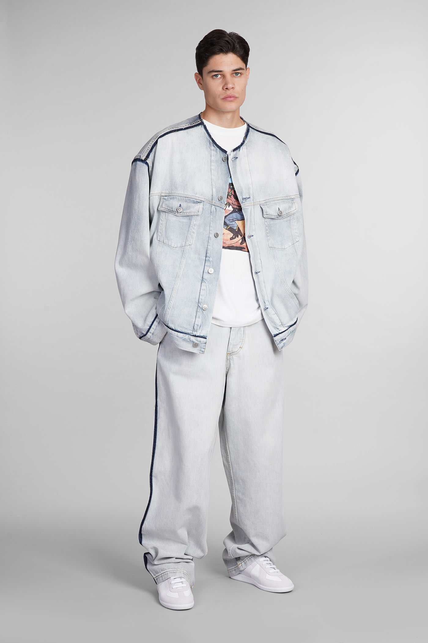 Shop Maison Margiela Denim Jackets In Cyan Denim