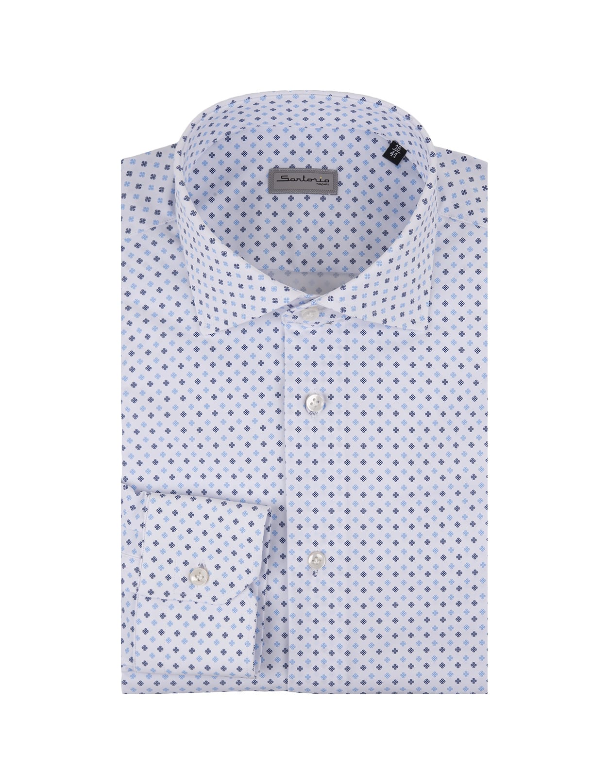 Shop Sartorio Napoli White Shirt With Blue Micro Floral Pattern
