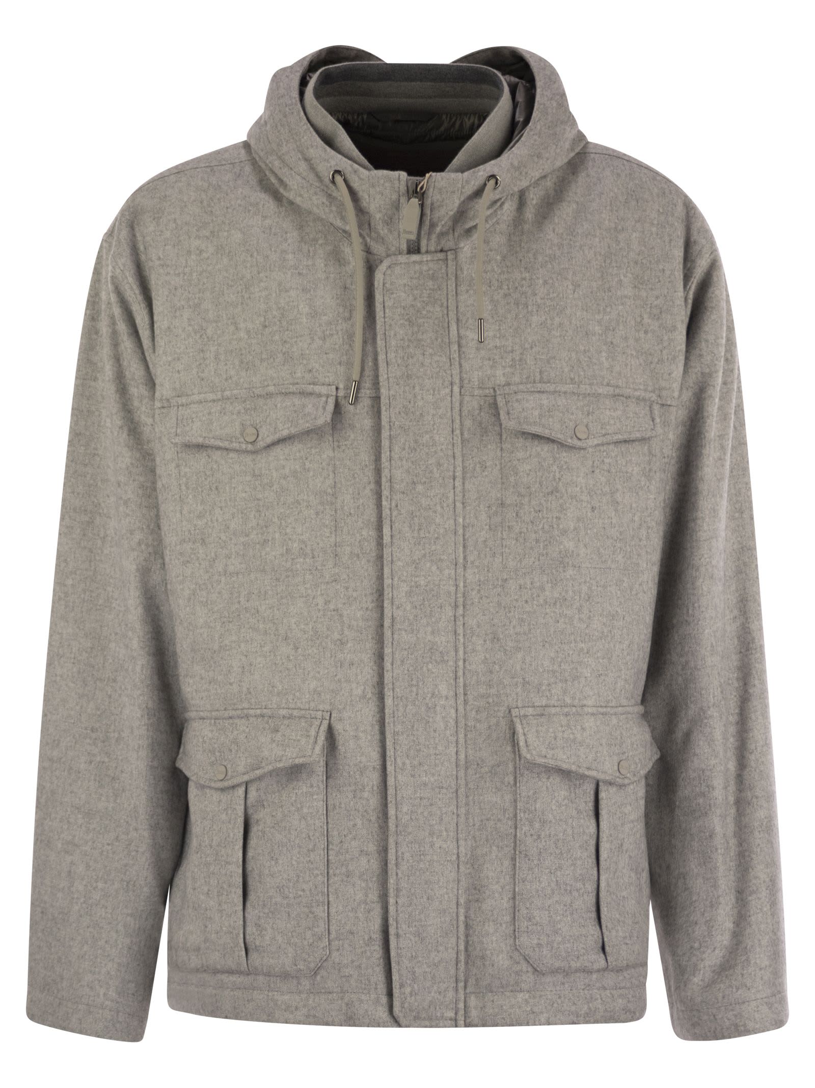 Herno Men Field Jacket In Silk And Cashmere In Gray