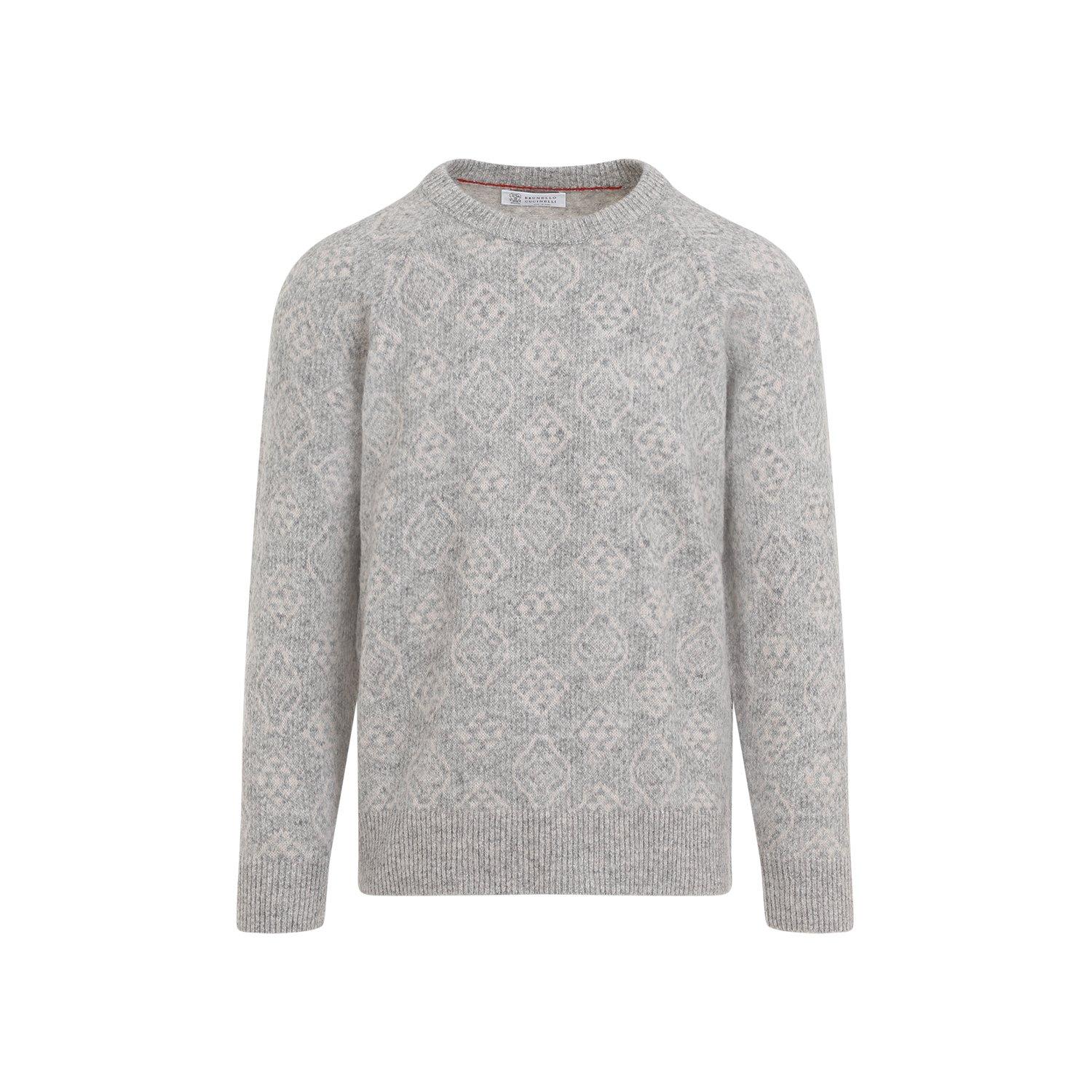 Shop Brunello Cucinelli Patterned Crewneck Jumper In Grey