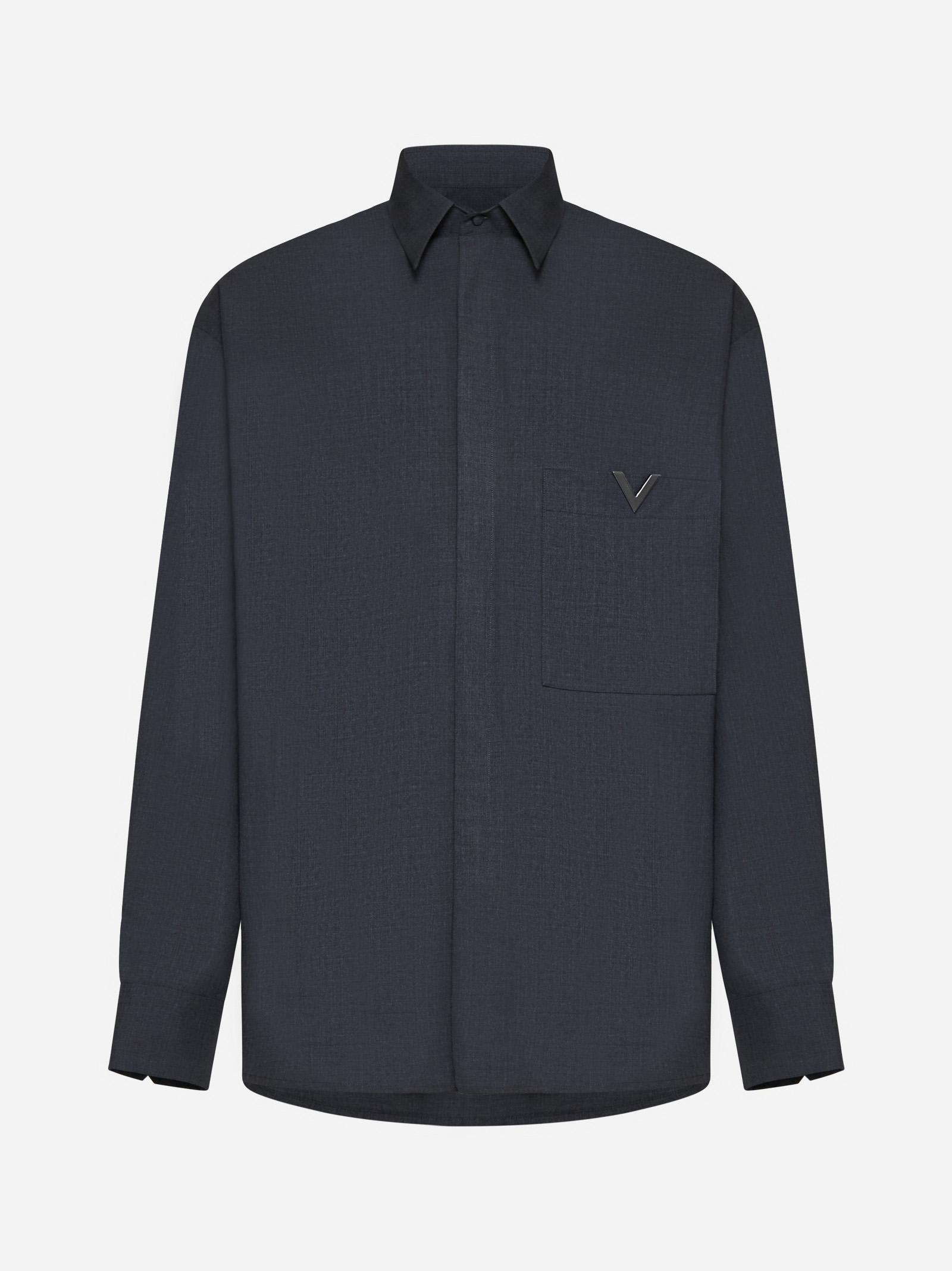 Shop Valentino Wool Shirt In Grey