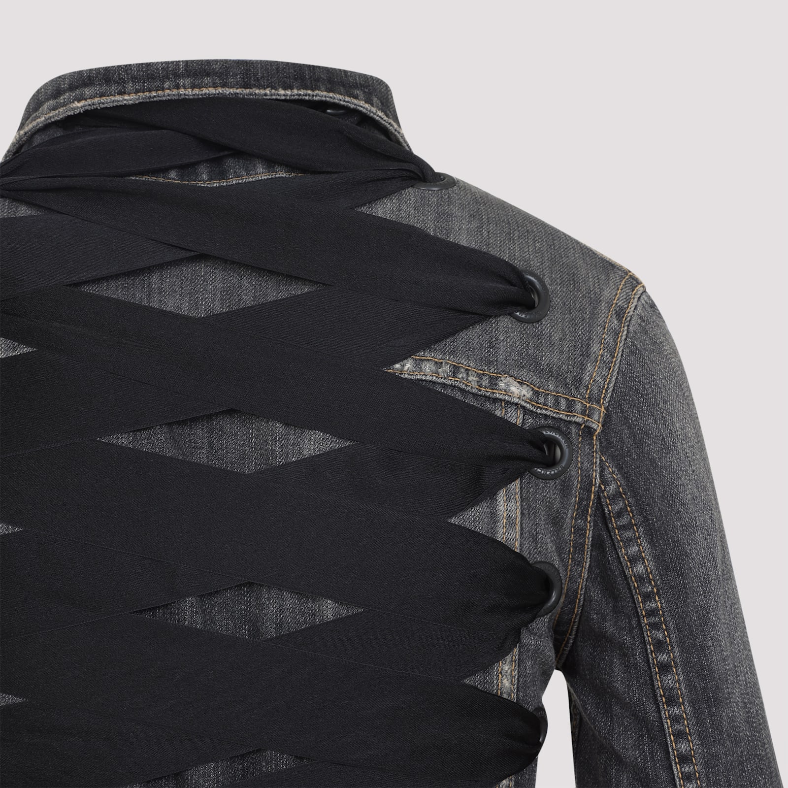 Balenciaga Dark Grey Denim Jacket With Laces In Gray