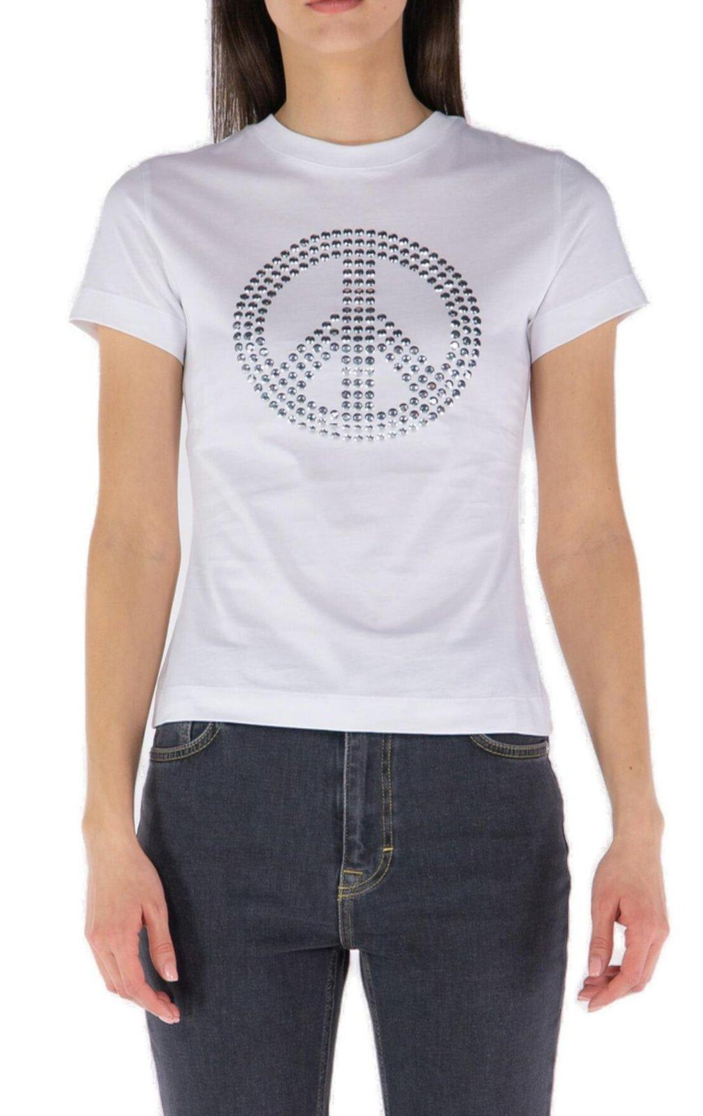 Shop Moschino Jeans Peace Sign-motif Crewneck T-shirt  In White