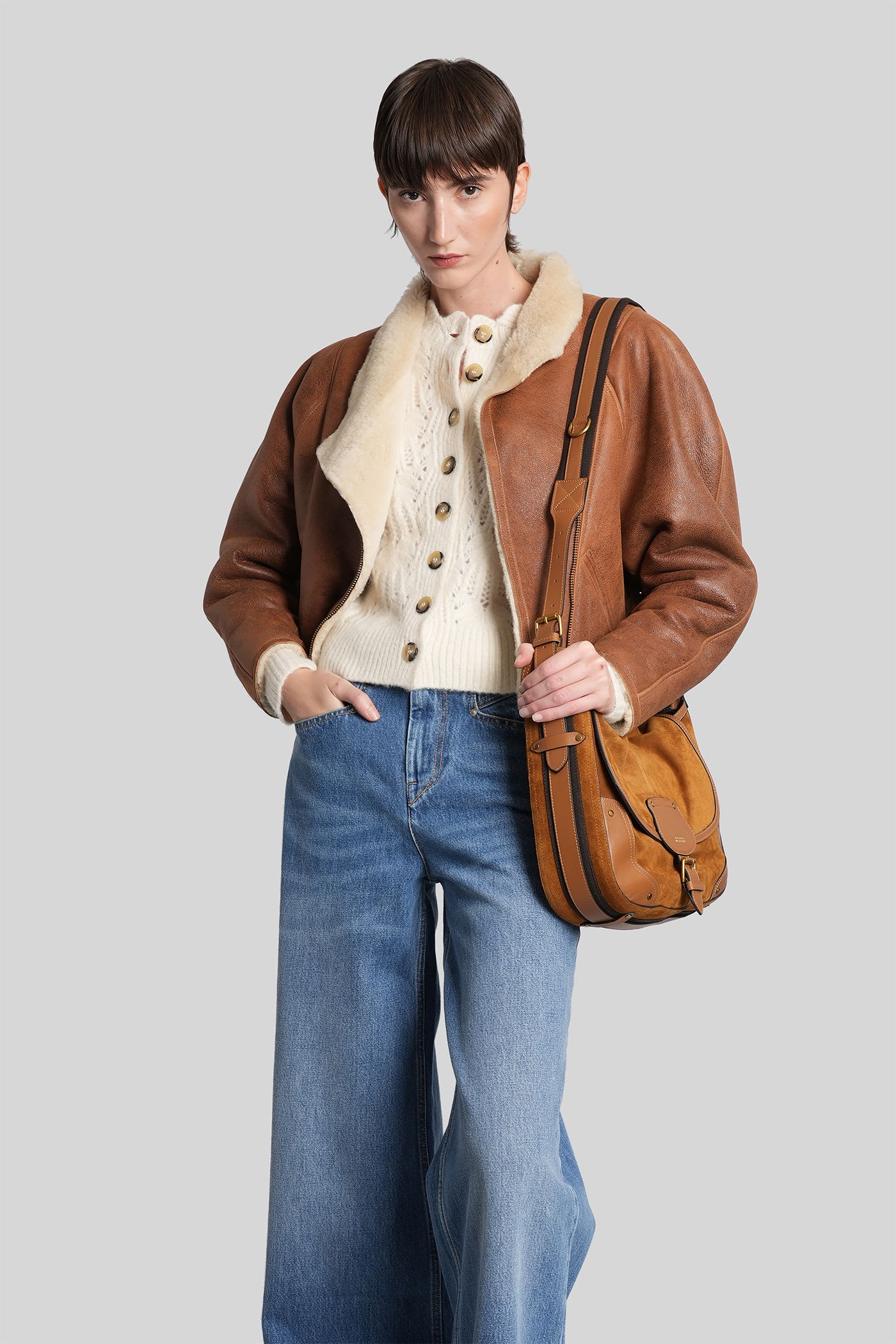 Isabel Marant Blondine Leather Jacket In Brown Leather In Brown