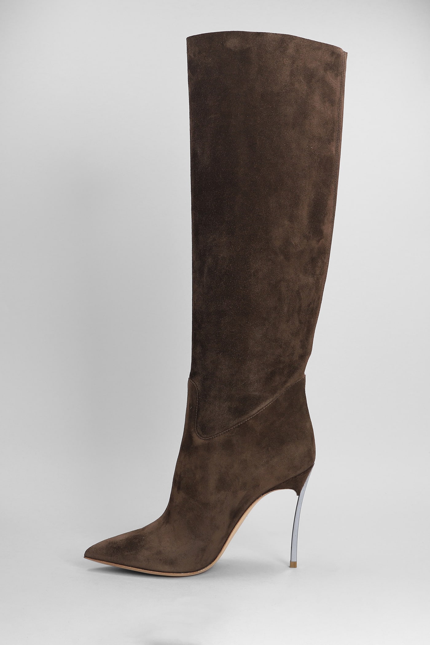 Shop Casadei Blade High Heels Boots In Brown Suede