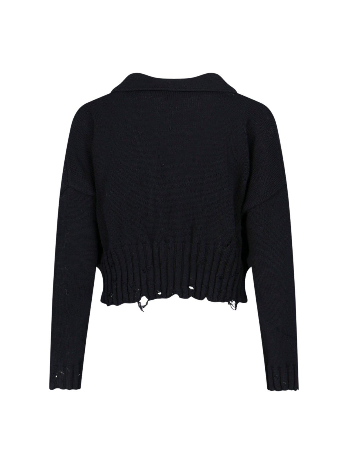 Shop Marni Distressed Cropped Knitted Cardigan In Black
