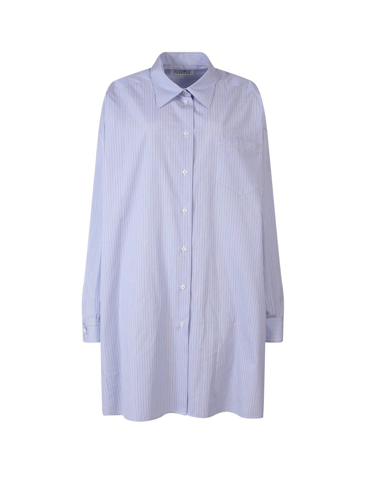 Shop Maison Margiela Striped Button-up Oversized Shirt In Blue