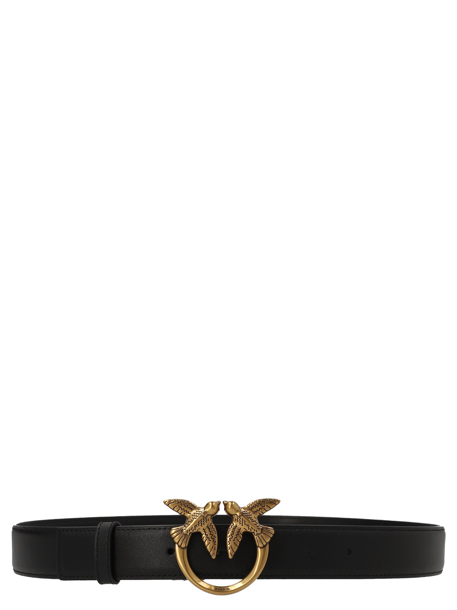 Pinko Love Berry Leather Belt In Black