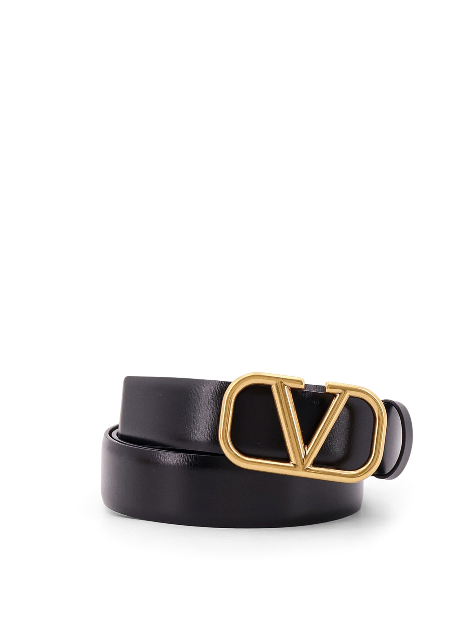 Valentino Garavani Elegant Black Leather Belt With Gold Buckle 30 Mm