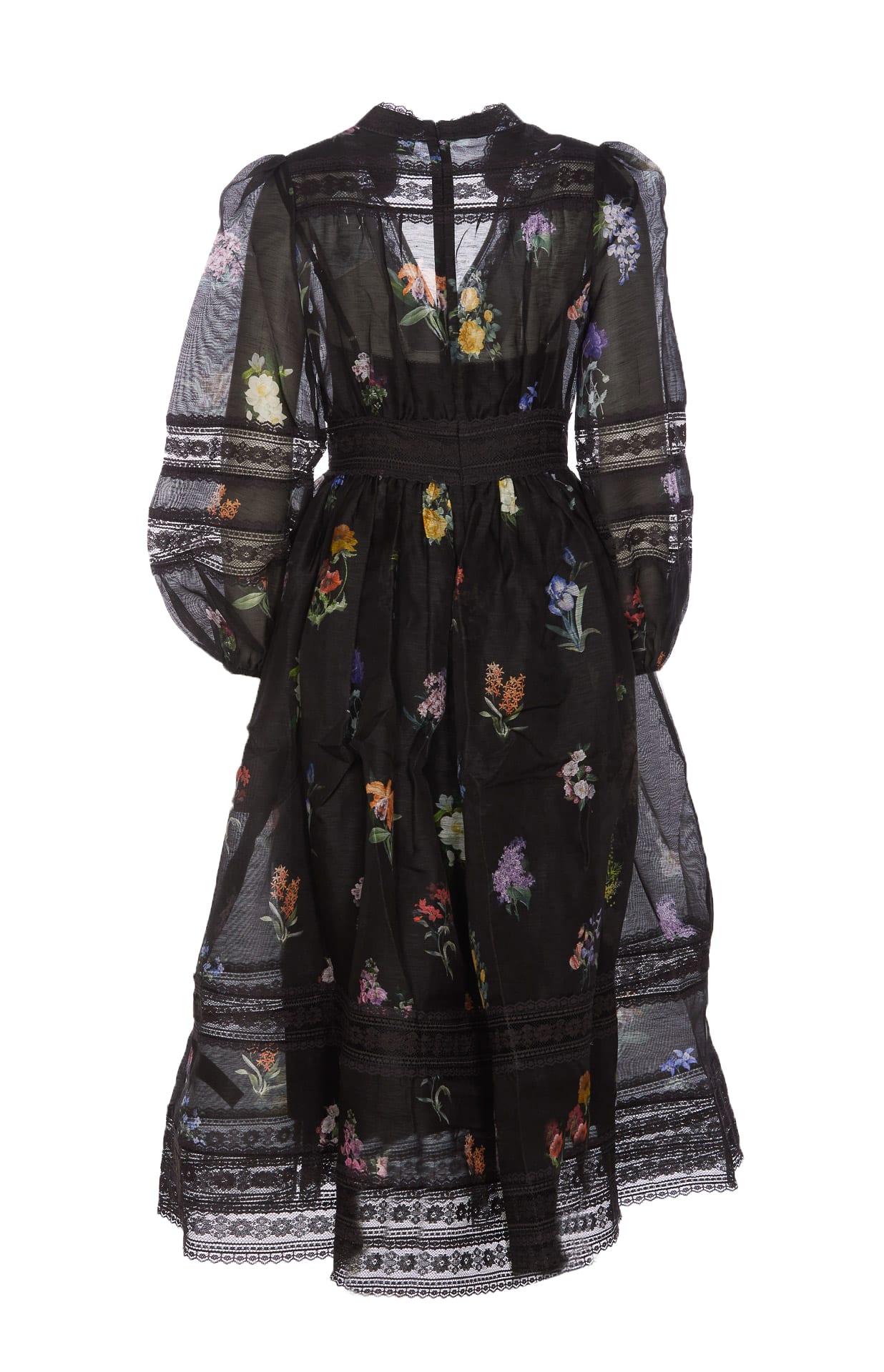 Shop Zimmermann Natural V-neck Lace Midi Dress In Multi Botanical Blk