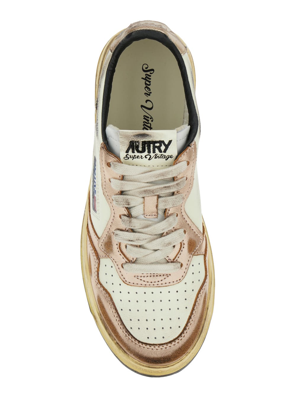 Autry 'super Vintage' White And Metallic Low Top Sneakers With Logo Detail In Metallic