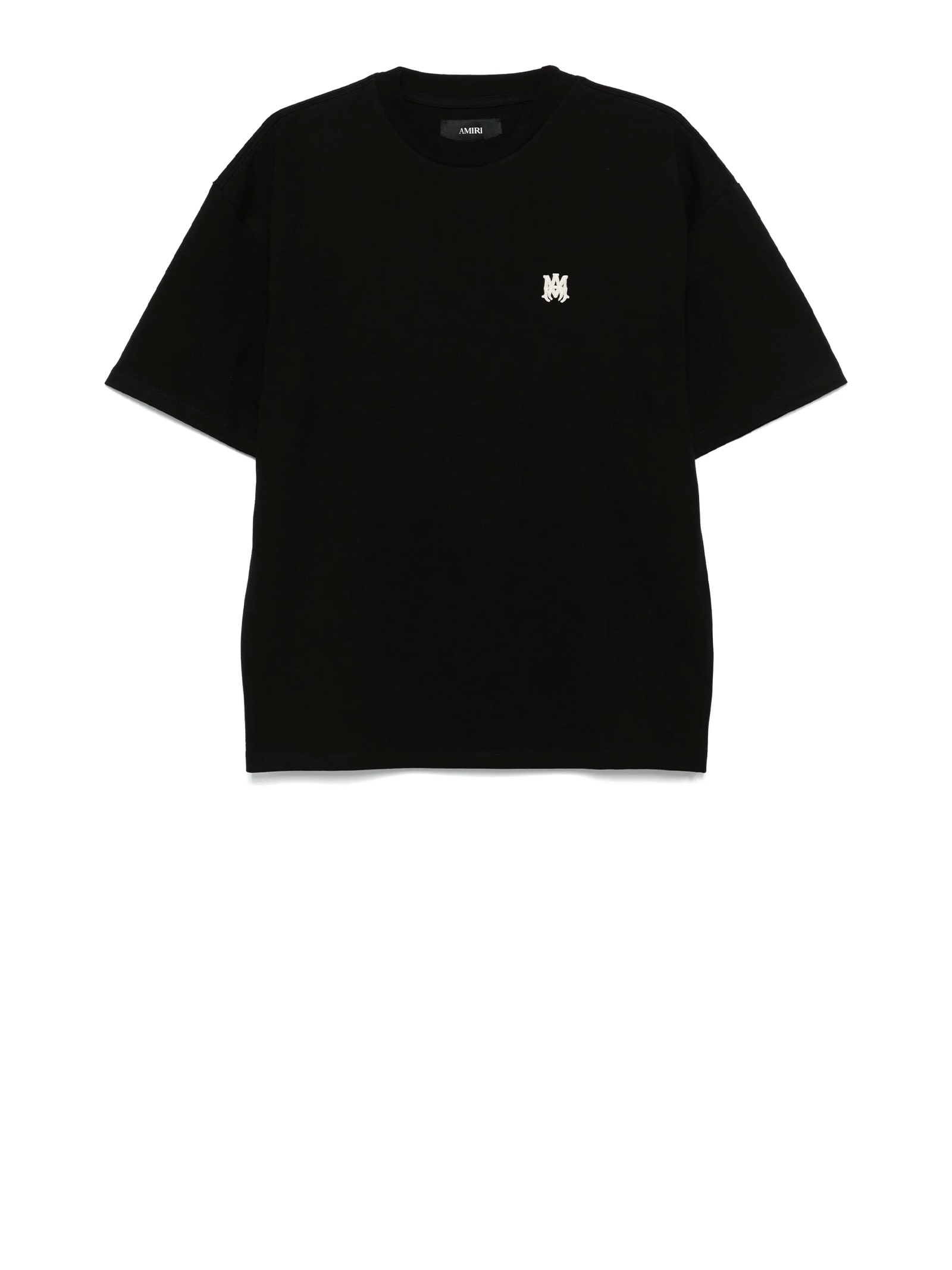 Amiri Black Crewneck T-shirt With Logo Embroidery On The Front In Cotton Man In Black