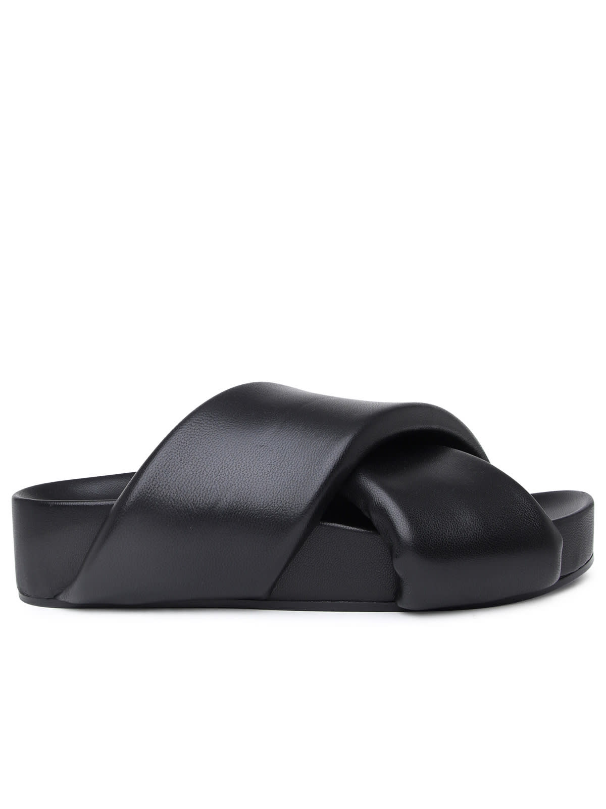 Shop Jil Sander Flip Flops In Black Leather In Nero