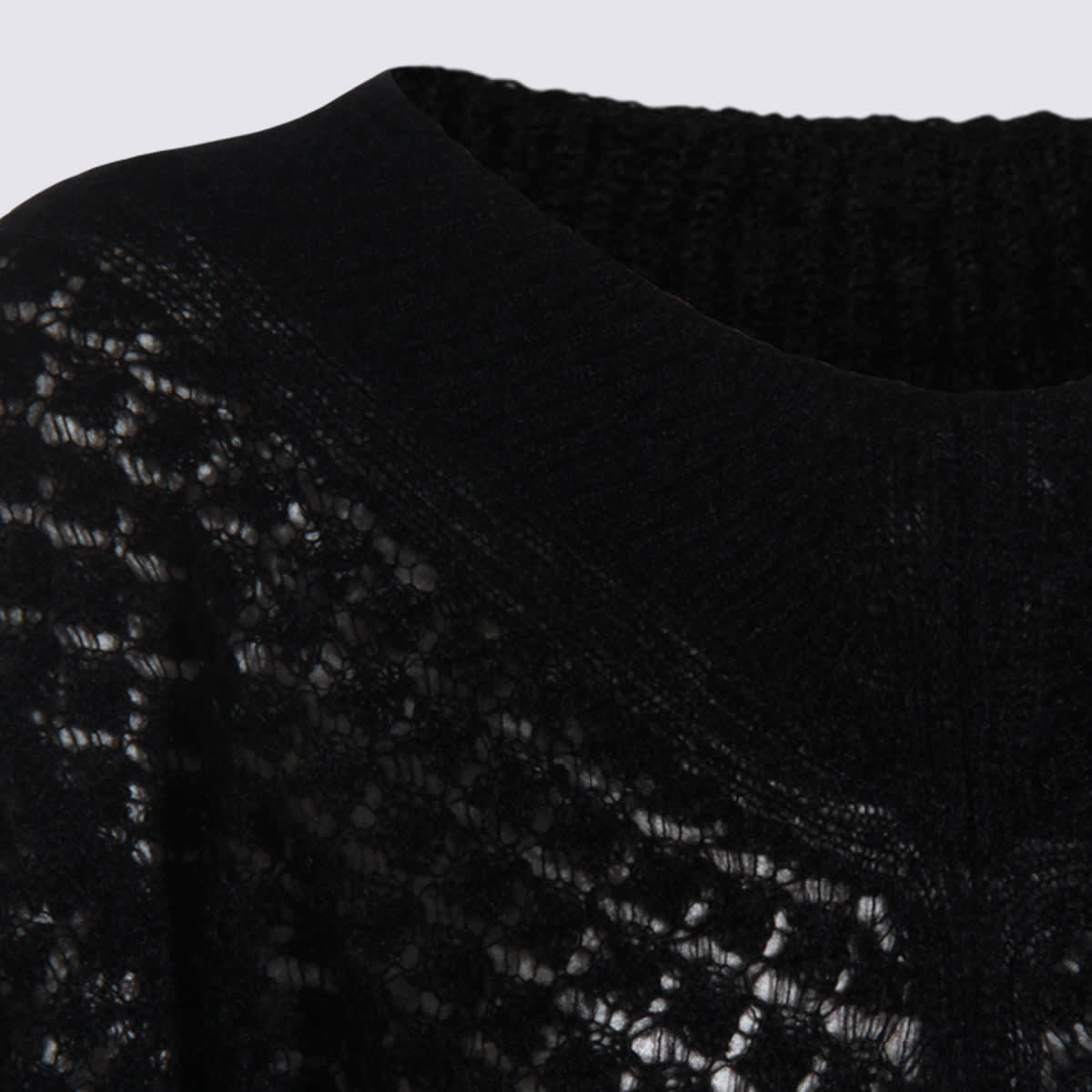 Twinset Open-knit Ruffled-cuff Sweater In Black