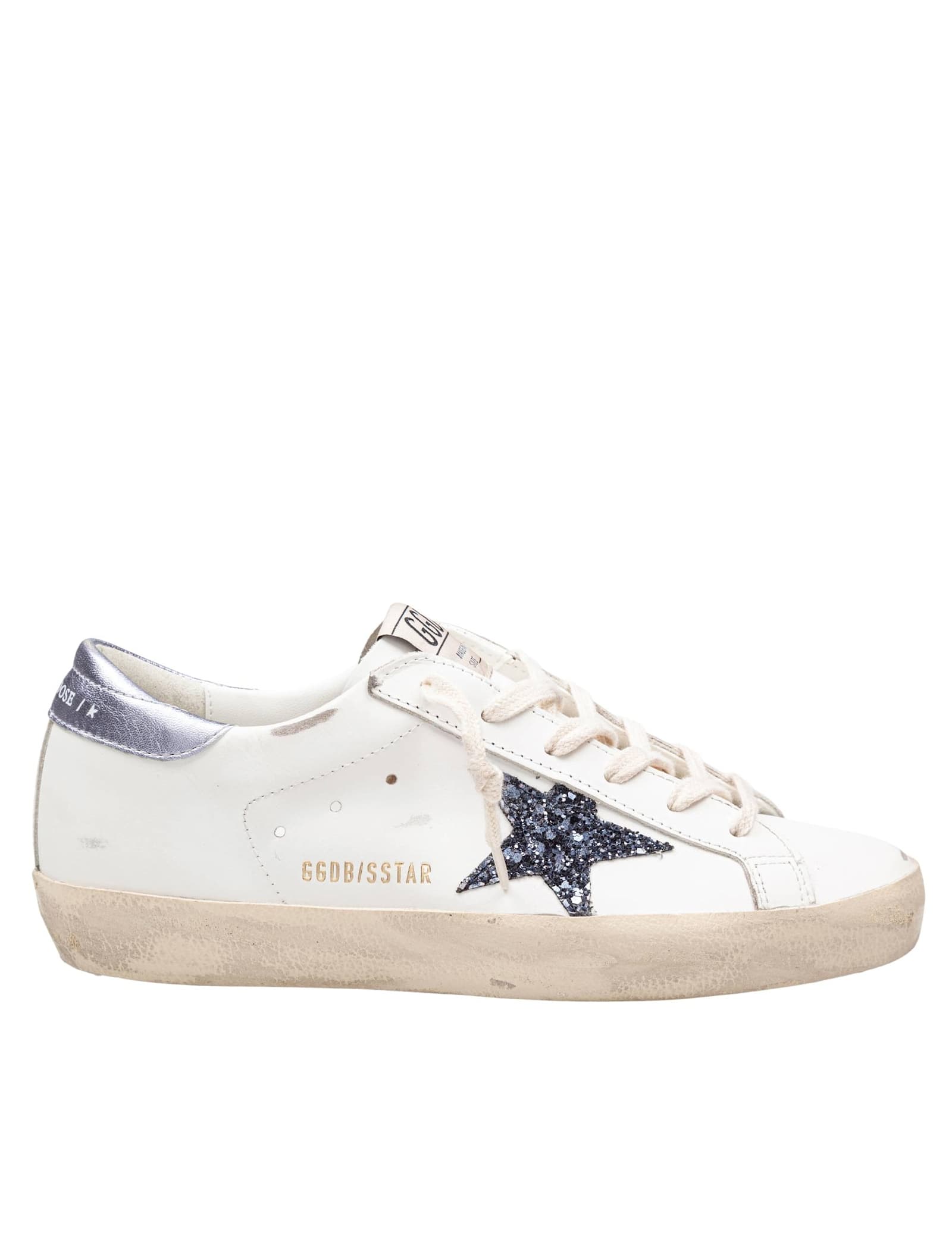 Golden Goose Super Star Leather Upper And Toe Glitter Star Laminated Heel In White
