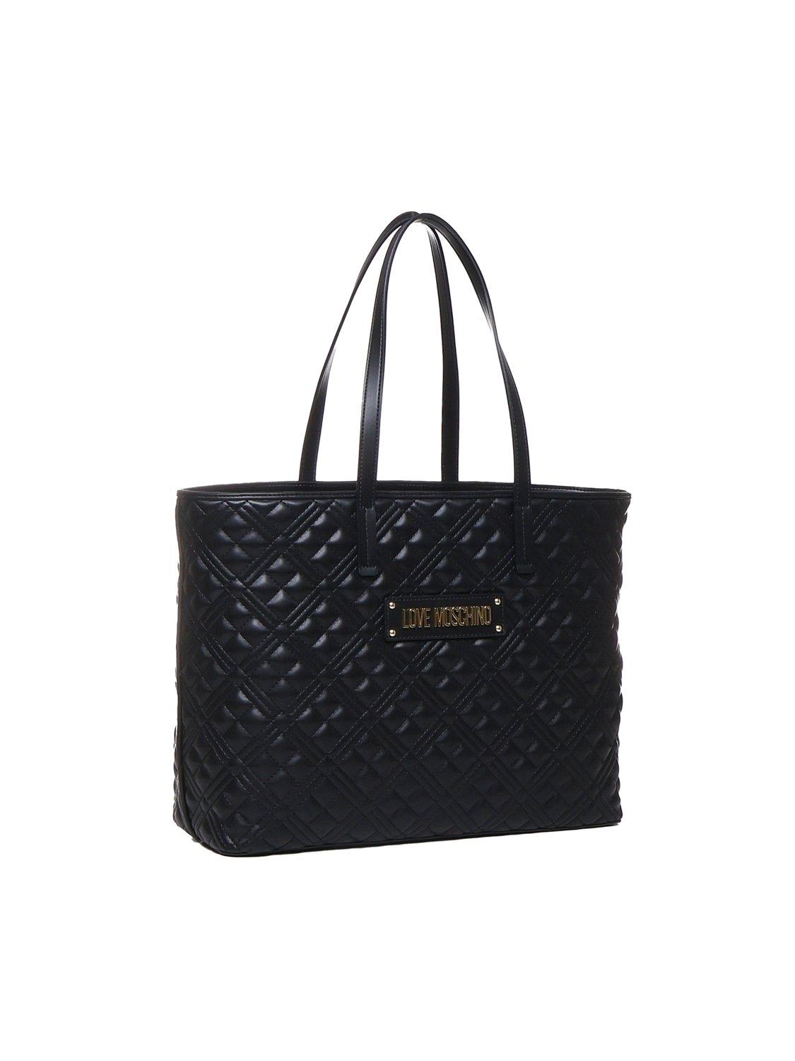 Shop Love Moschino Logo Lettering Quilted Top Handle Bag In Black
