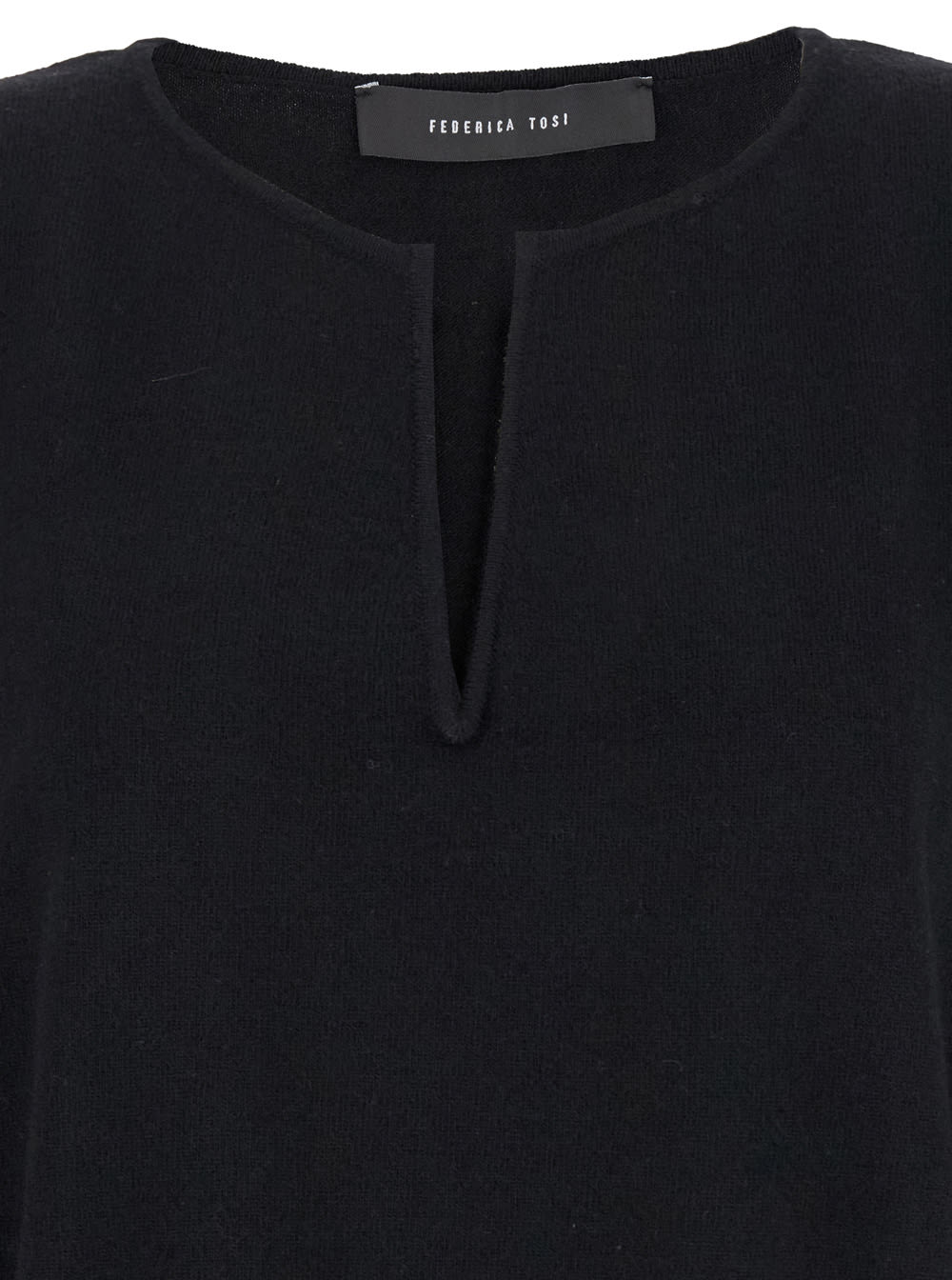 Shop Federica Tosi Black Crewneck Sweater With V Neck In Wool Blend Woman