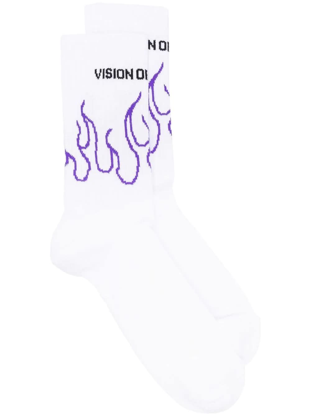 Vision of Super White And Purple Flame Socks